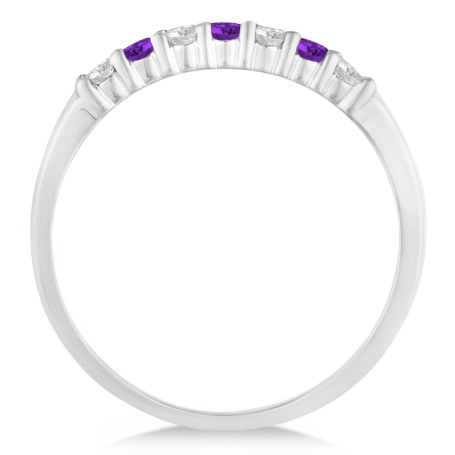 Seven Stone Diamond & Amethyst Wedding Band in 14k White Gold Front View