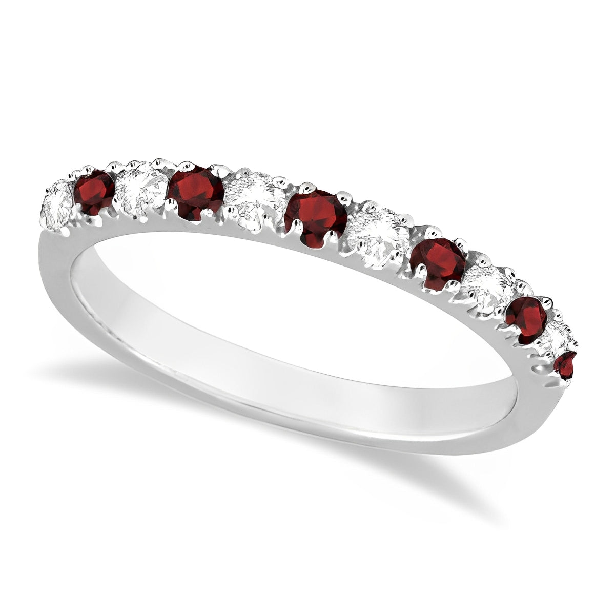 Stackable Diamond & Garnet Ring in 14k White Gold (0.37ct) Top View