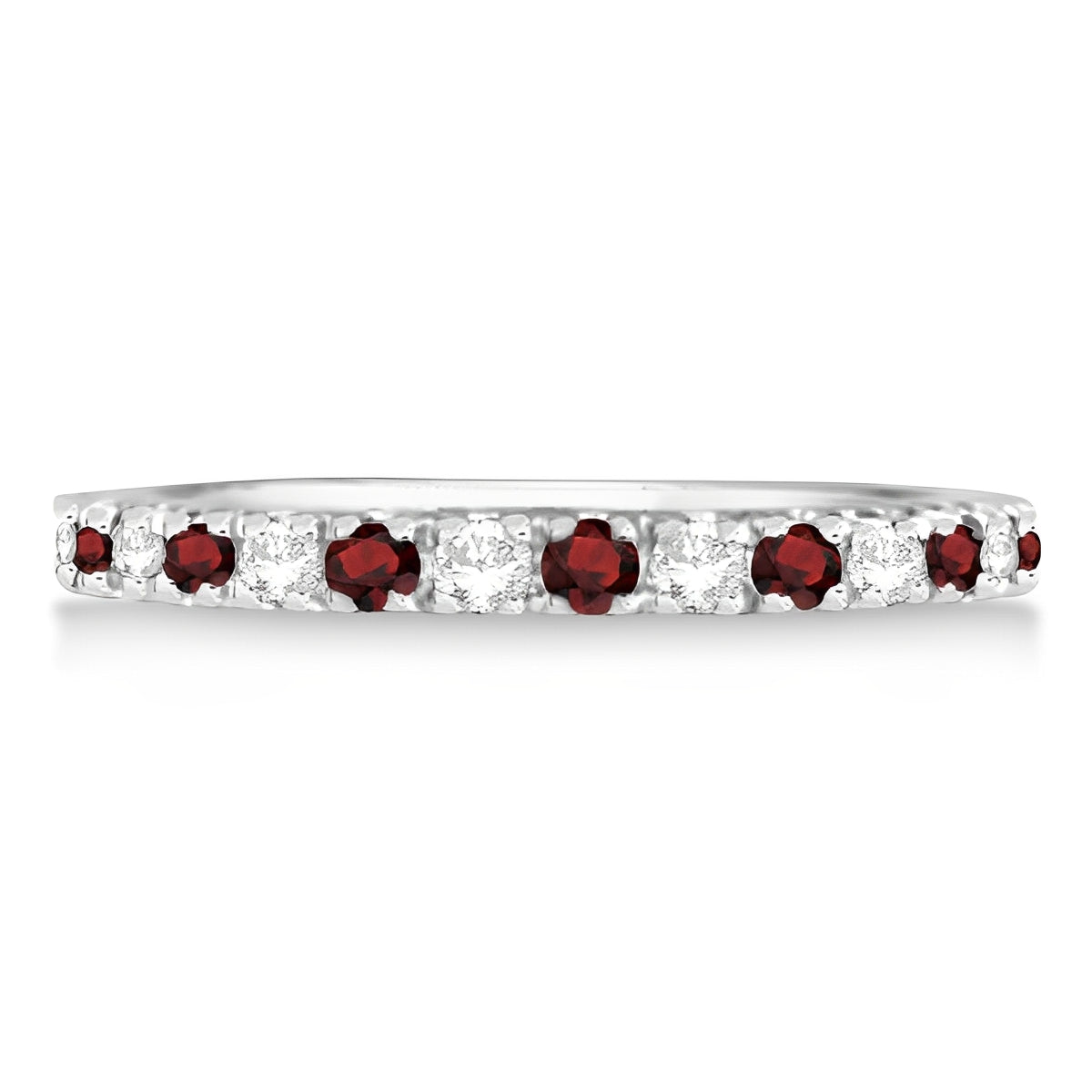 Stackable Diamond & Garnet Ring in 14k White Gold (0.37ct) Flat View