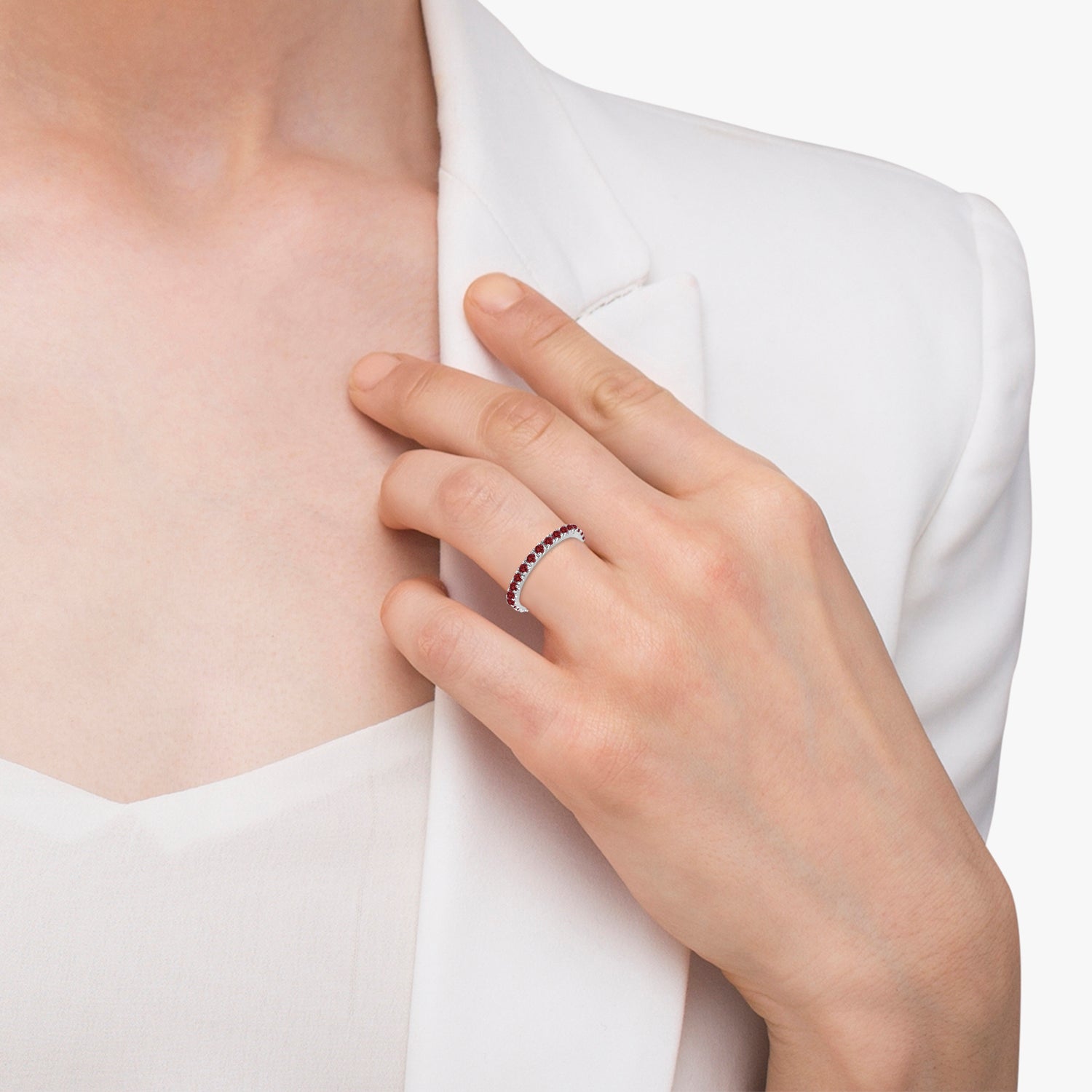 Stackable Eternity Garnet Ring in 14k White Gold (0.50ct) when Worn