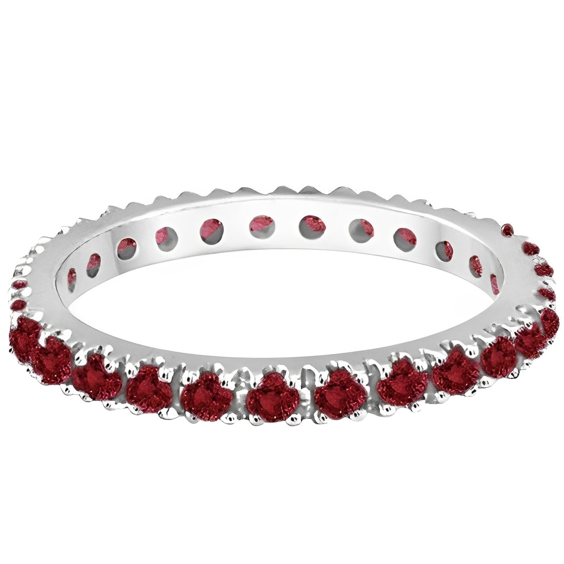 Stackable Eternity Garnet Ring in 14k White Gold (0.50ct) Flat View
