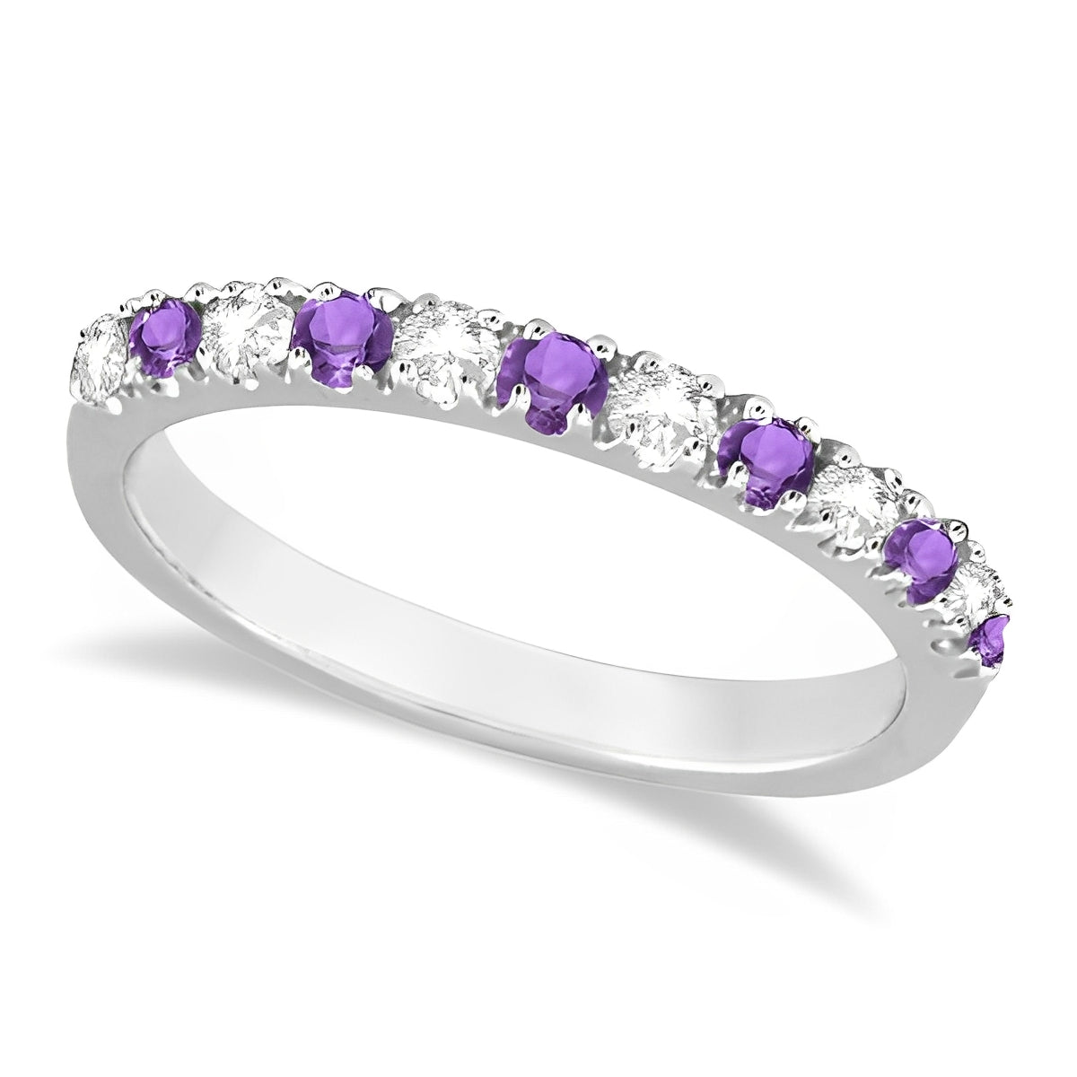 Stackable Diamond & Amethyst Ring in 14k Gold (0.32ct) Top View