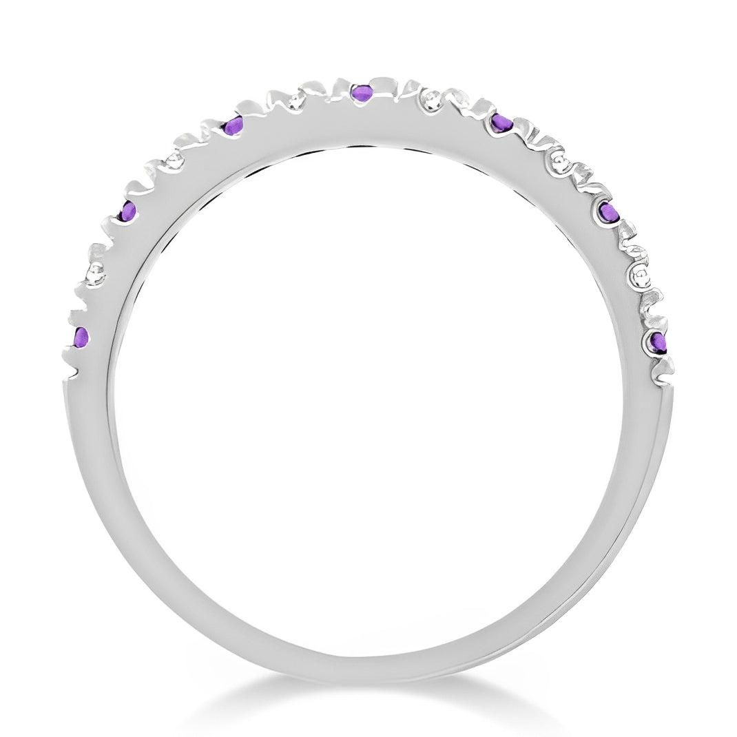 Stackable Diamond & Amethyst Ring in 14k Gold (0.32ct) Front View