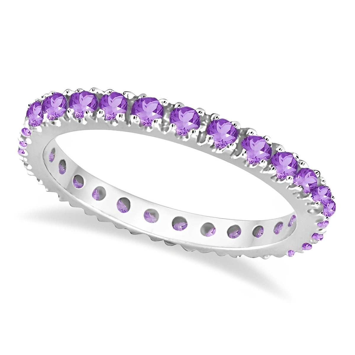 Stackable Eternity Amethyst Ring in 14k White Gold (0.75ct) Top View