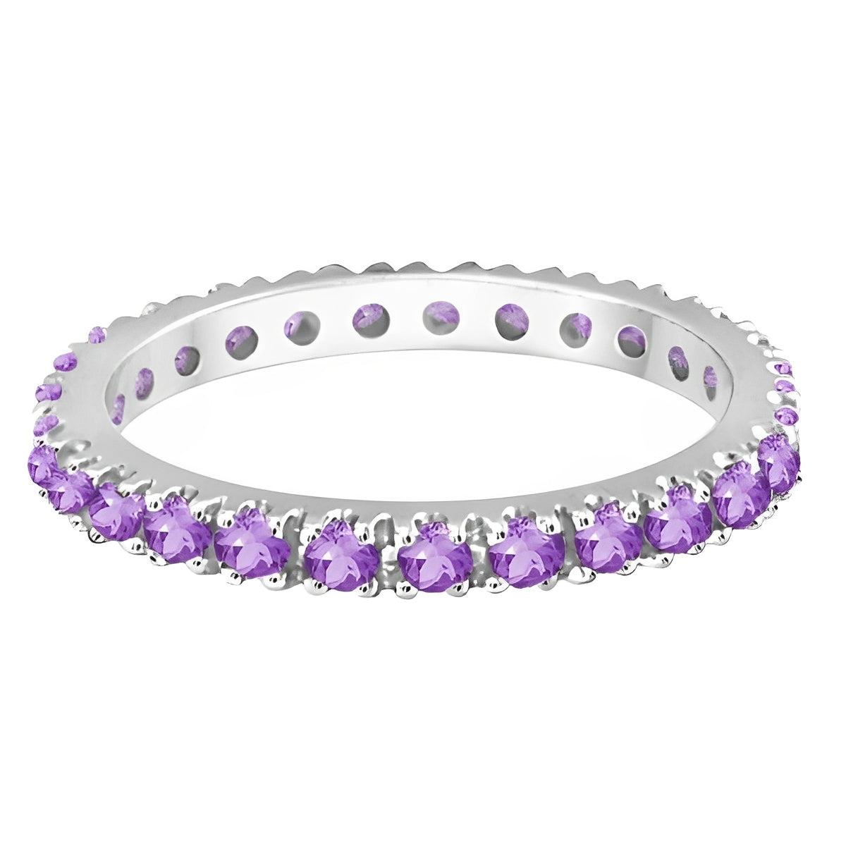 Stackable Eternity Amethyst Ring in 14k White Gold (0.75ct) Flat View 2