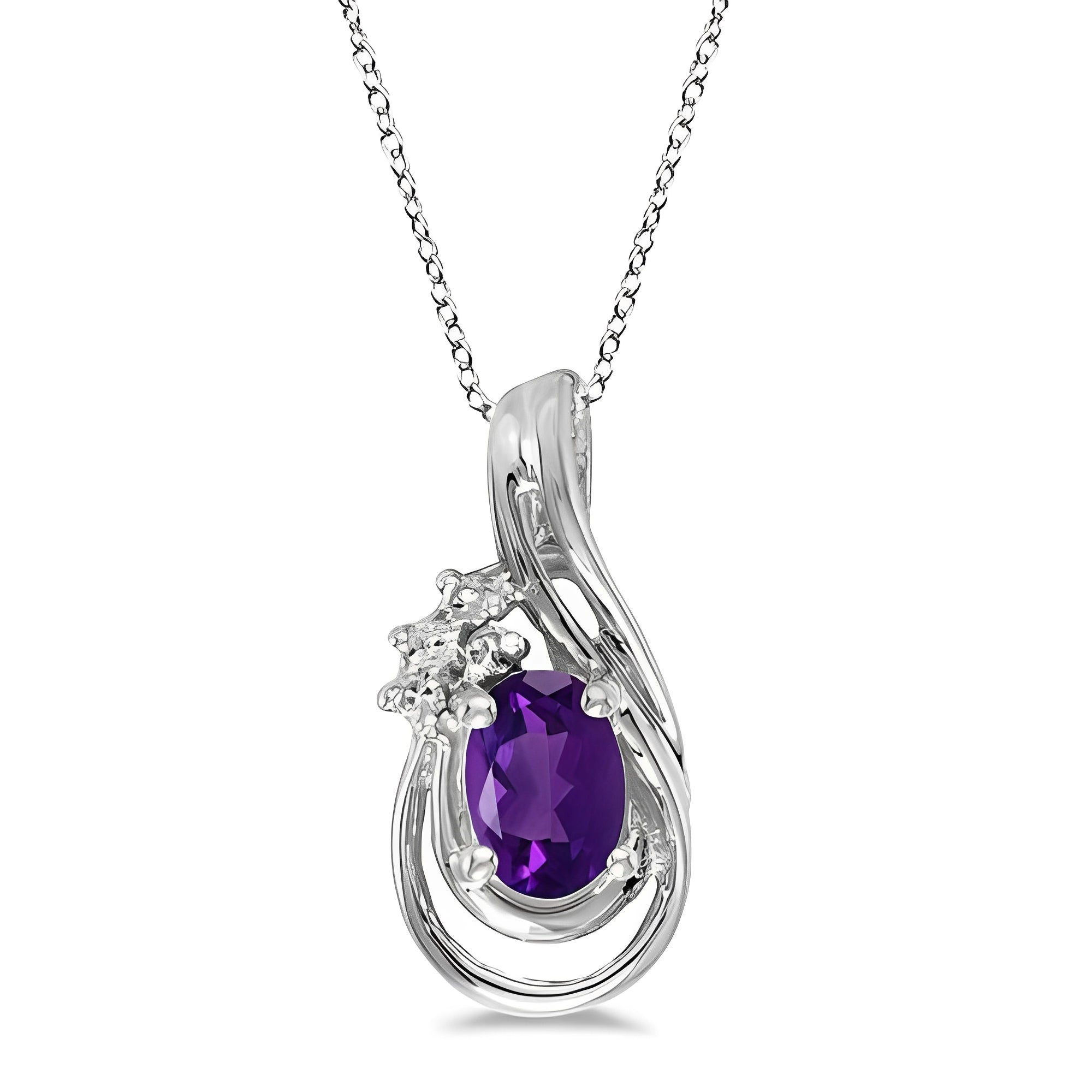 Teardrop Diamond & Amethyst Necklace in 14k White Gold Front View