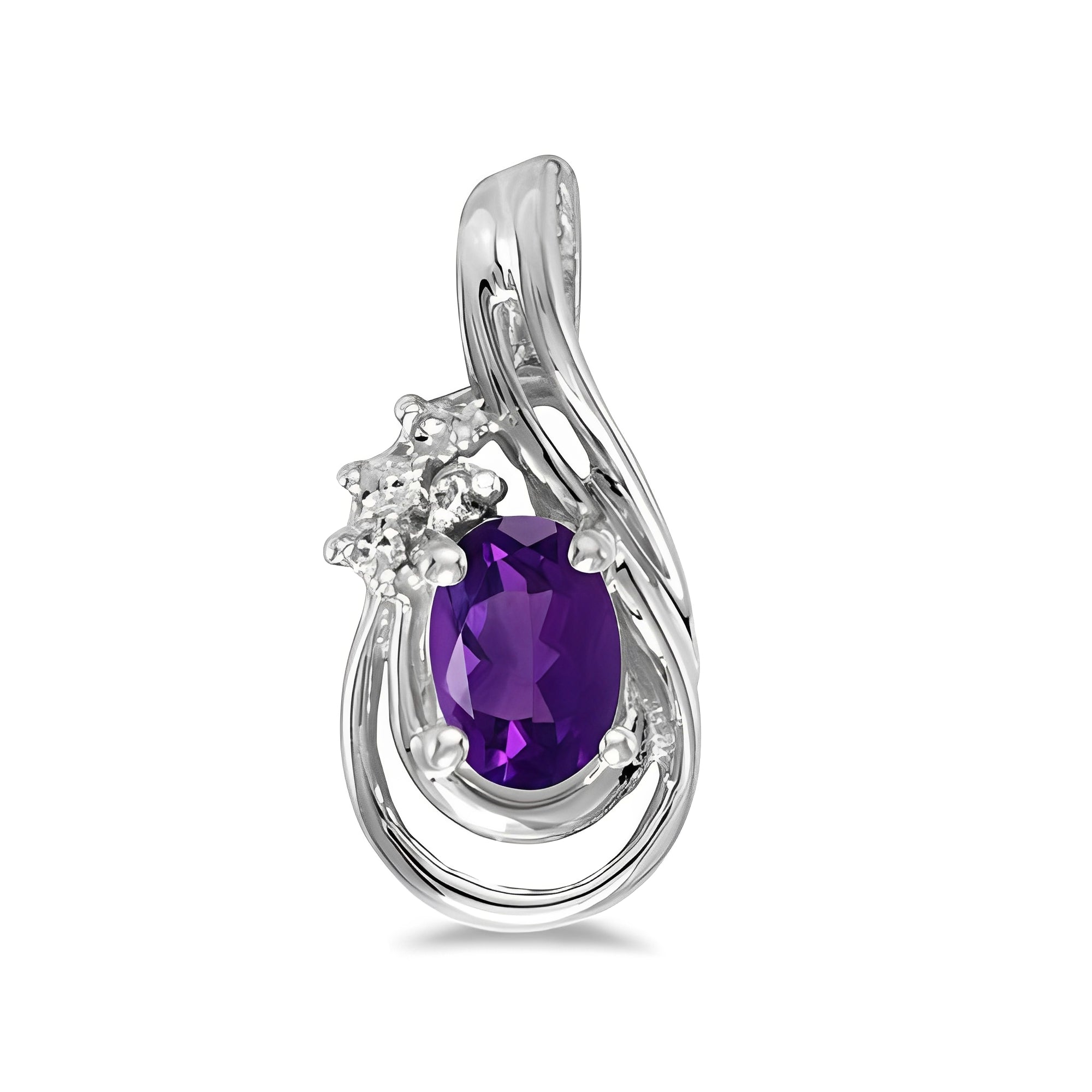 Teardrop Diamond & Amethyst Necklace in 14k White Gold Front View 2