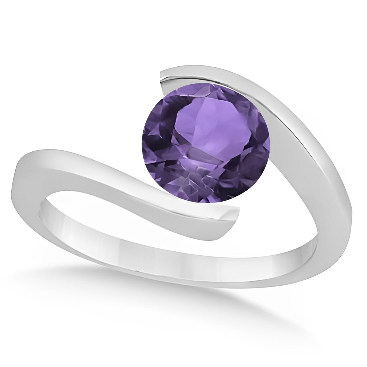 Tension Set Amethyst Engagement Ring in 14k White Gold Top View