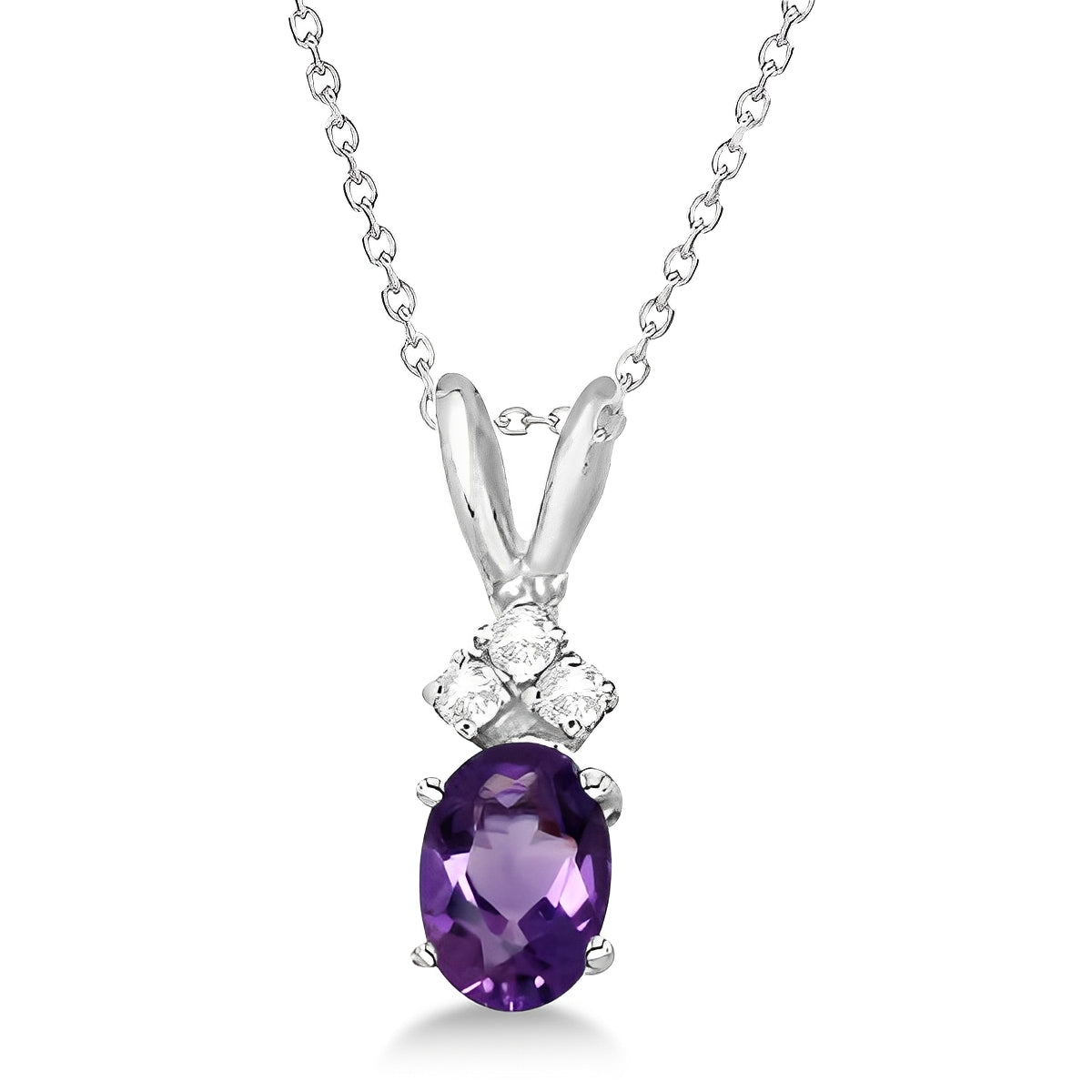 Three Diamond & Amethyst Necklace in 14K White Gold (0.86ct) Front View