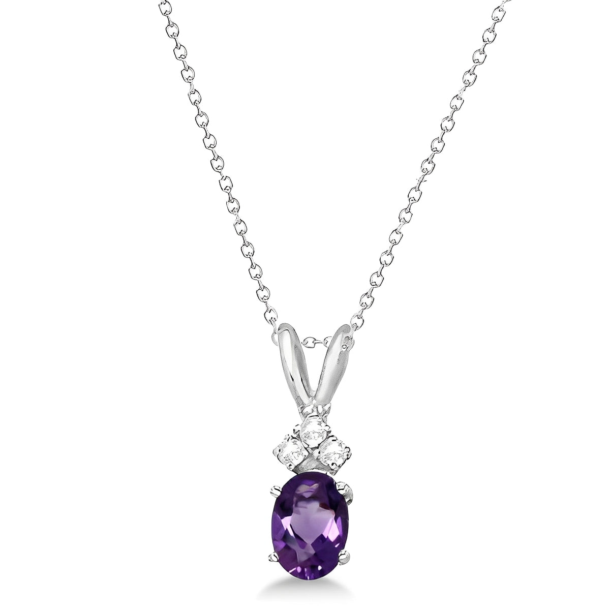 Three Diamond & Amethyst Necklace in 14K White Gold (0.86ct) Front View 2