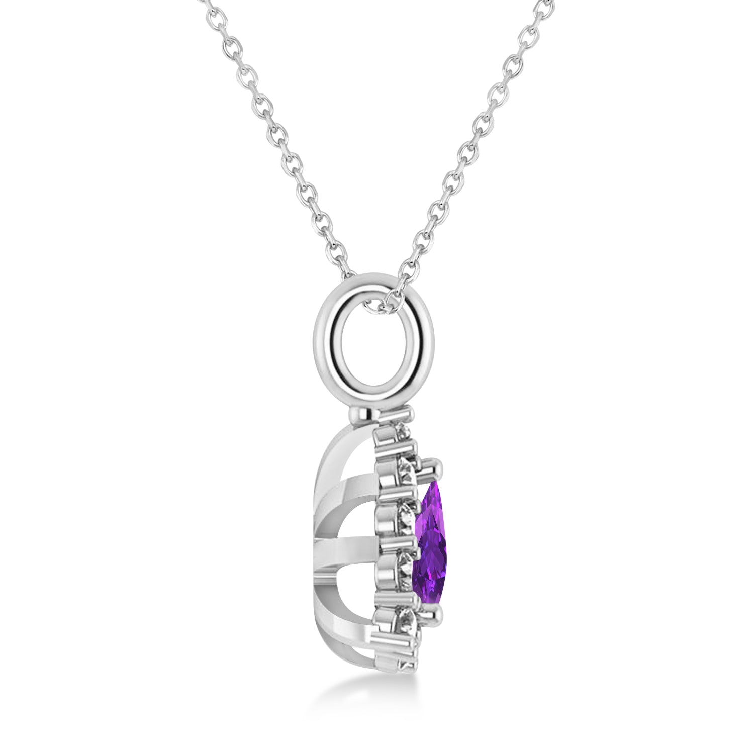 Triilion Cut Diamond & Amethyst Necklace in 14k White Gold (1.26ct) Side View