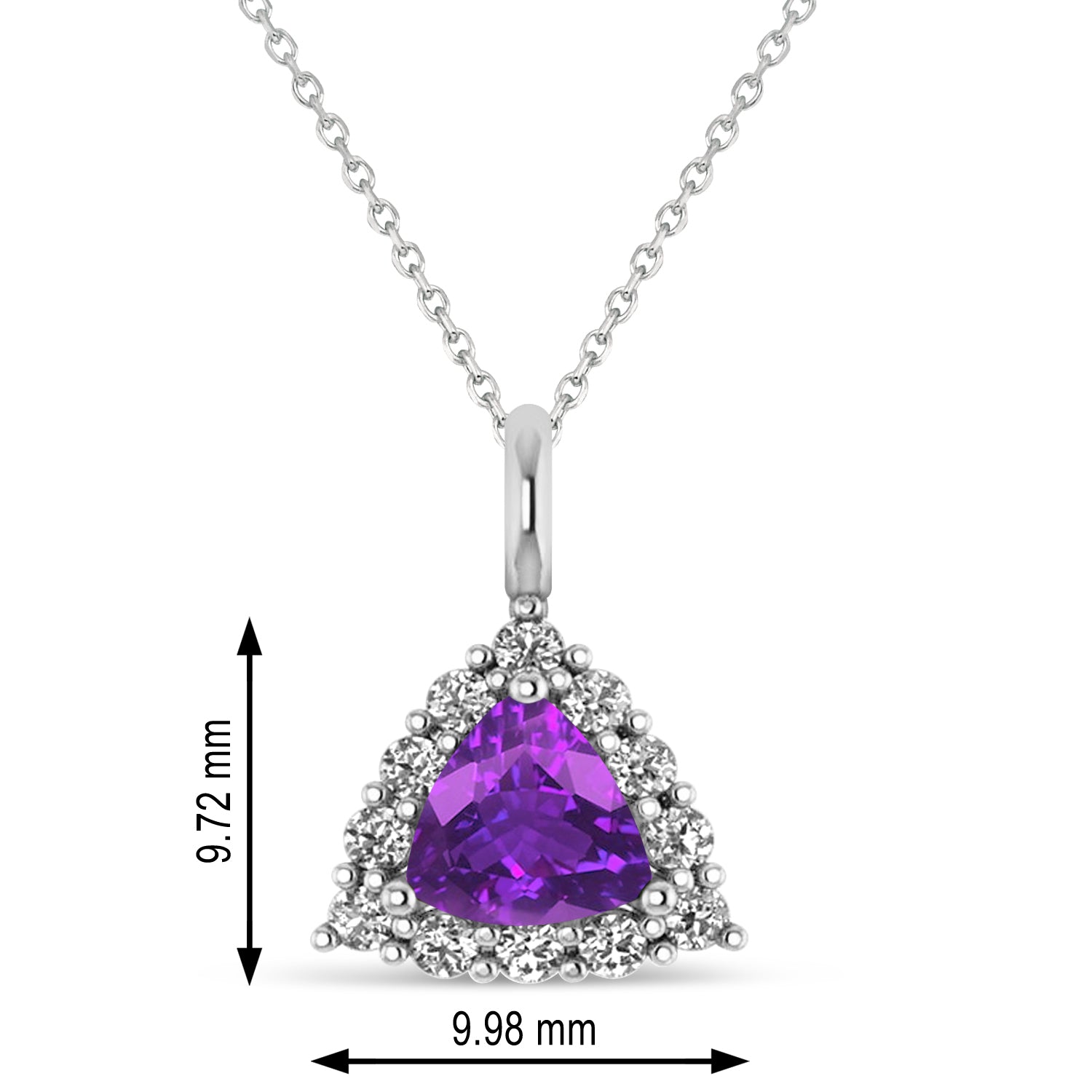 Triilion Cut Diamond & Amethyst Necklace in 14k White Gold (1.26ct) Measurements