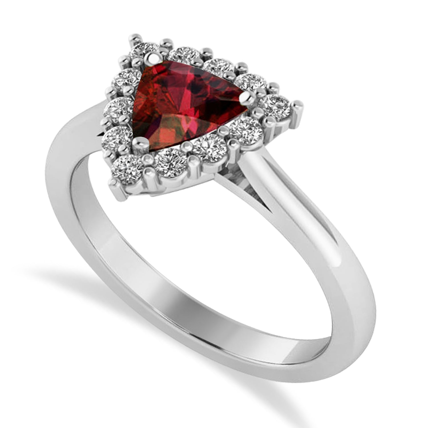 Trillion Cut Diamond & Garnet Ring in 14k White Gold (1.7ct) Top View