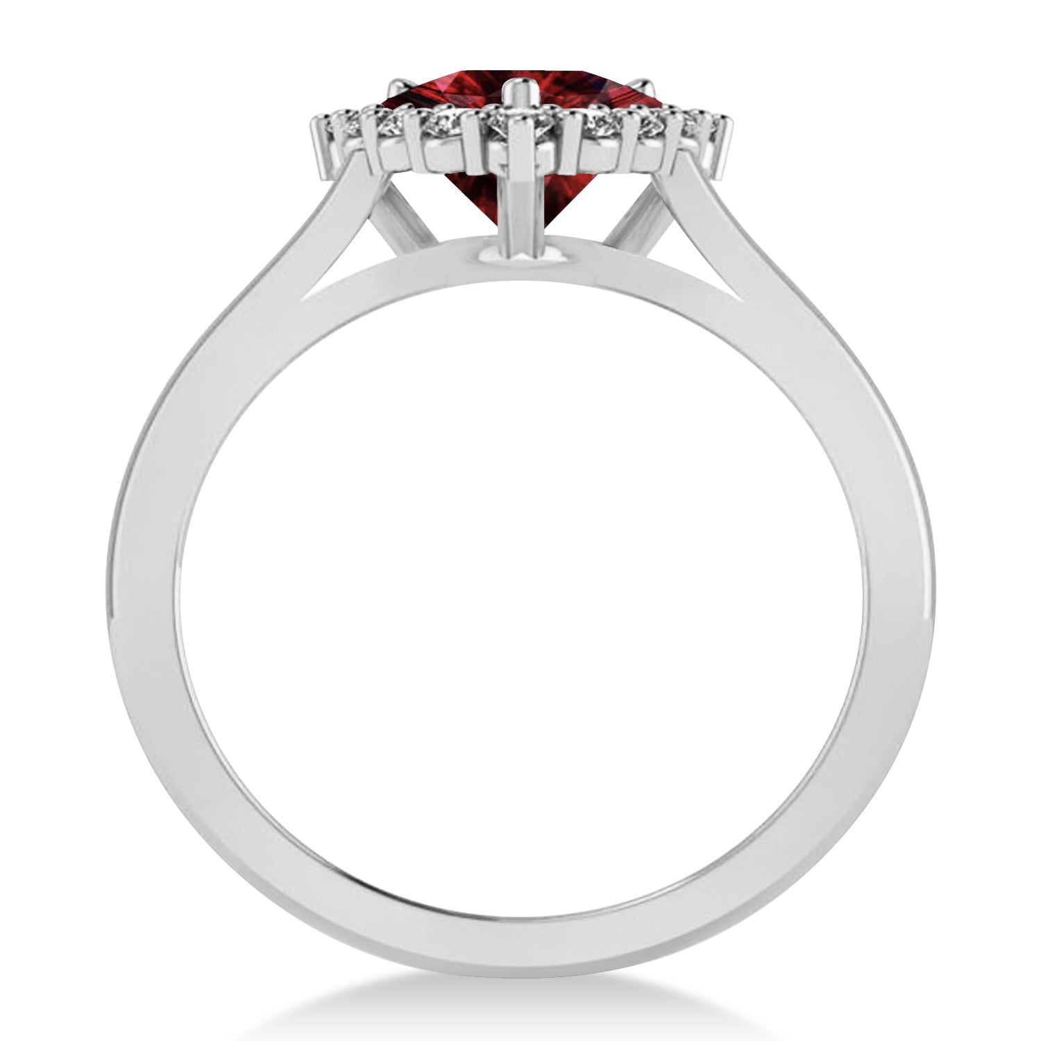 Trillion Cut Diamond & Garnet Ring in 14k White Gold (1.7ct) Front View