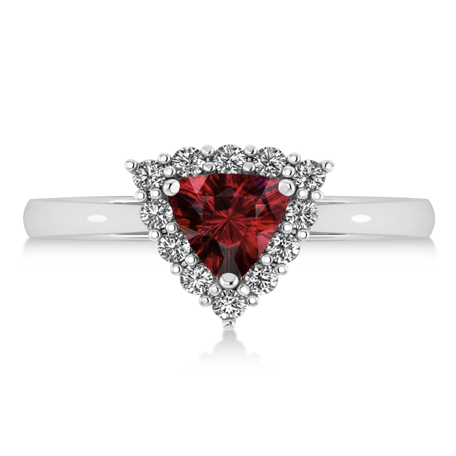 Trillion Cut Diamond & Garnet Ring in 14k White Gold (1.7ct) Flat View