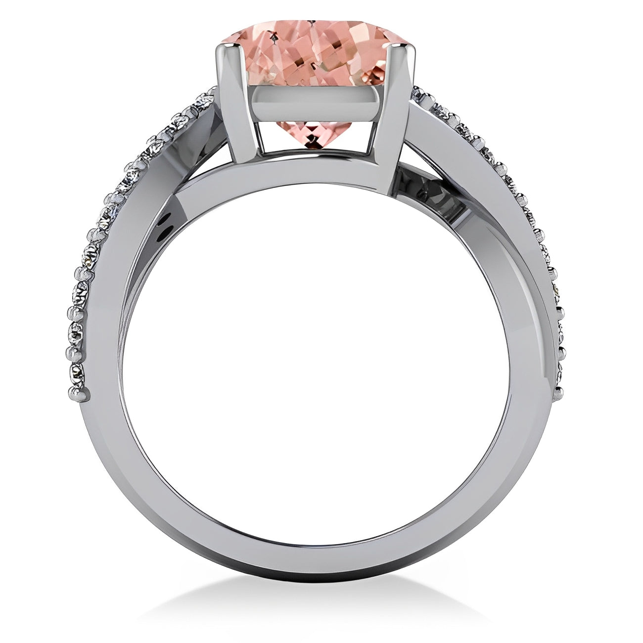 Twisted Cushion Pink Morganite Ring in 14k White Gold (4.16ct) Front View