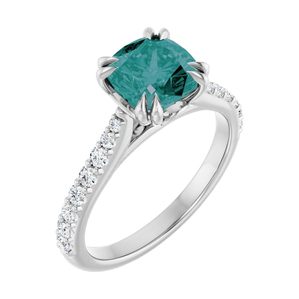 Cushion 1 ct alexandrite 14K White Gold double claw-prong solitaire engagement ring