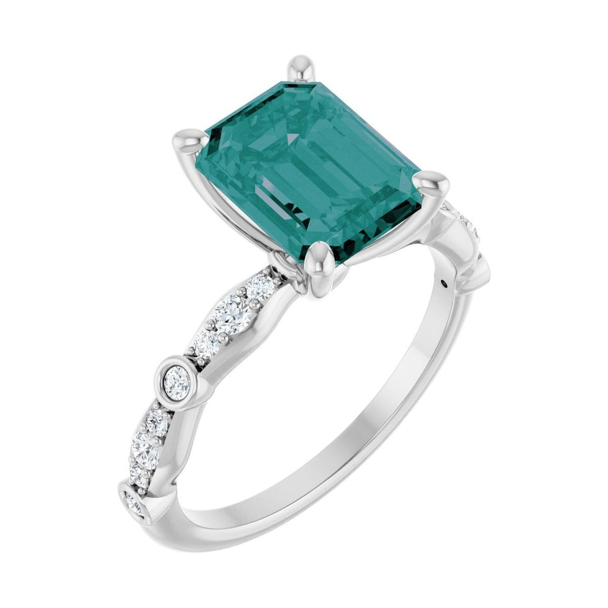 Emerald 1.5 ct alexandrite 14K White Gold petite vintage milgrain engagement ring