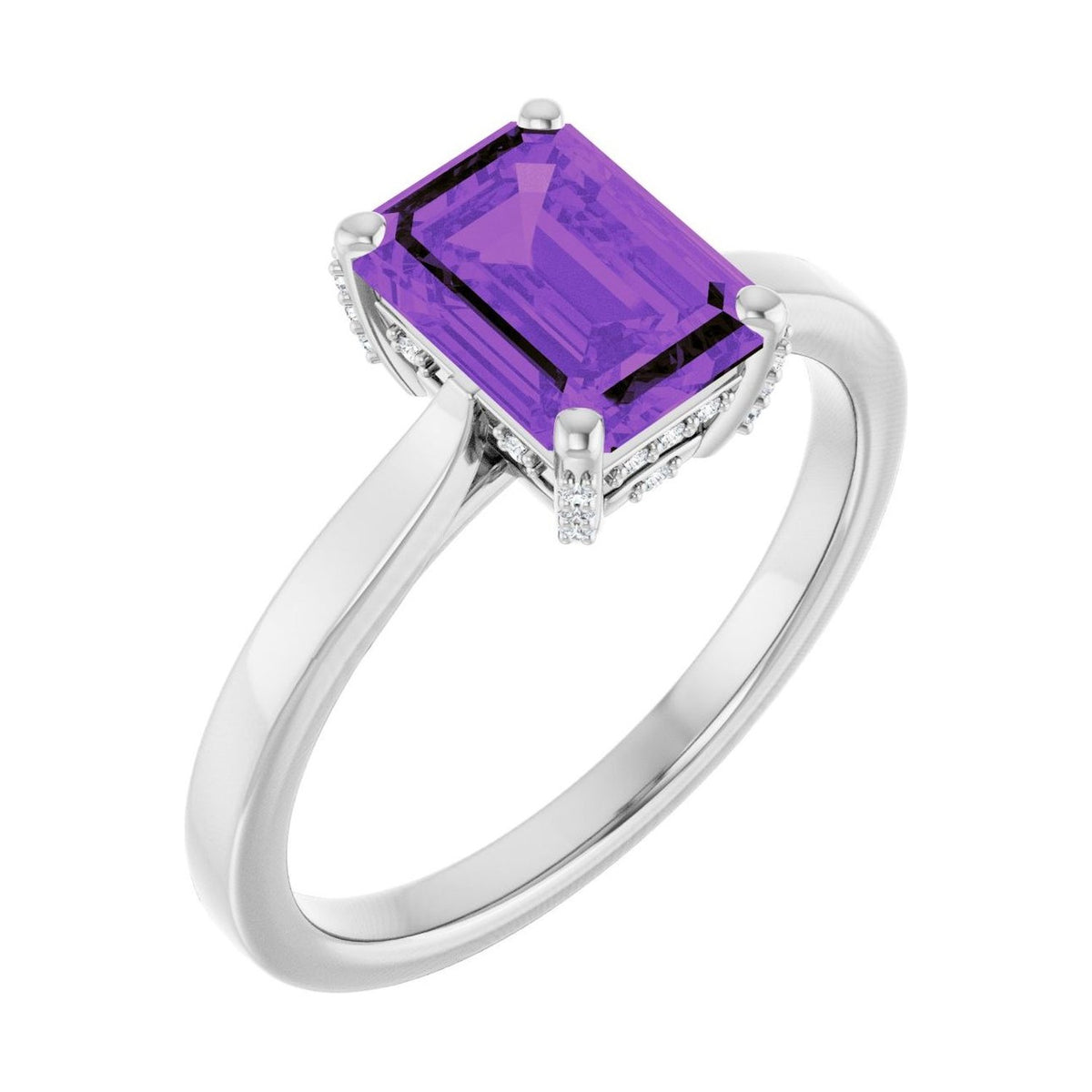 Emerald 1 ct amethyst 14K White Gold classic solitaire engagement ring