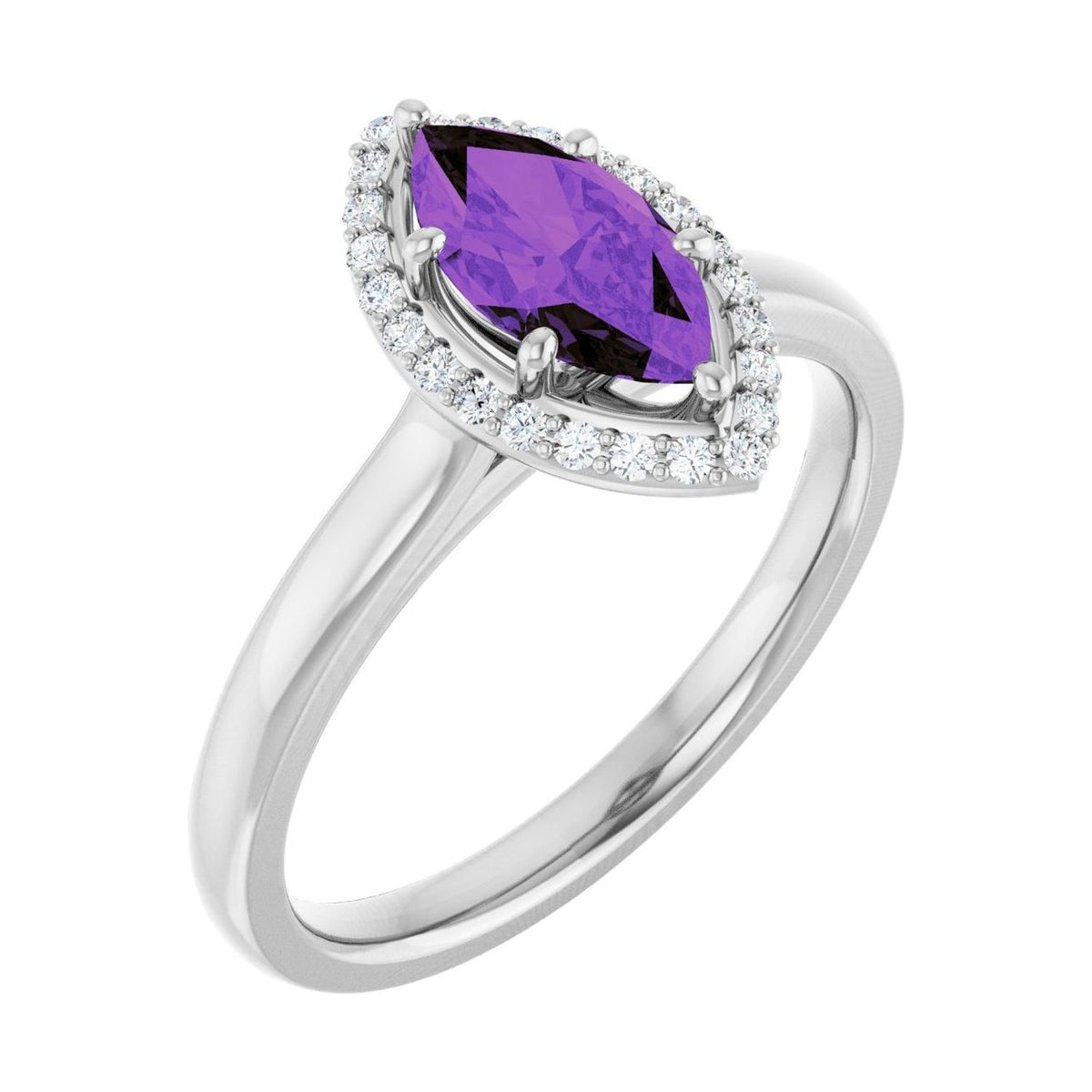 Marquise 1 ct amethyst 14K White Gold classic halo engagement ring