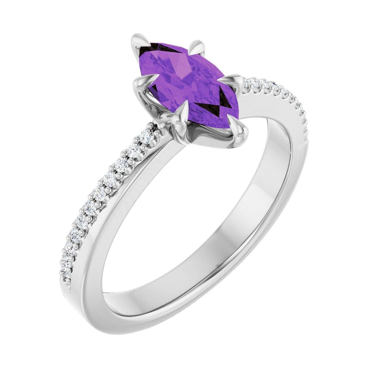 Marquise 1 ct amethyst 14K White Gold claw-prong pavé engagement ring