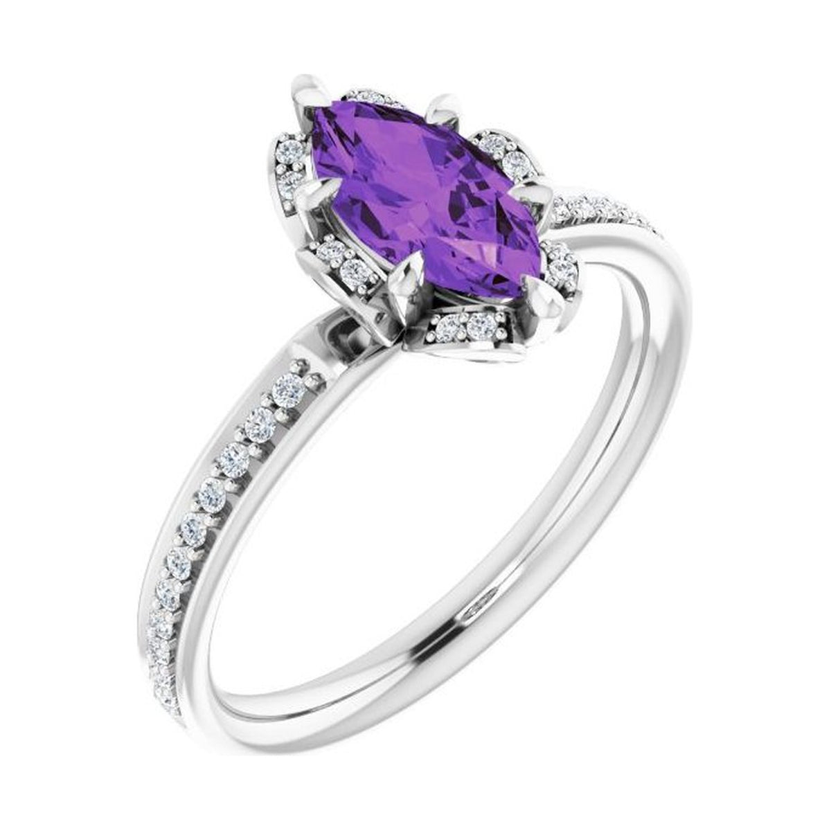 Marquise 1 ct amethyst 14K White Gold petite pavé halo engagement ring