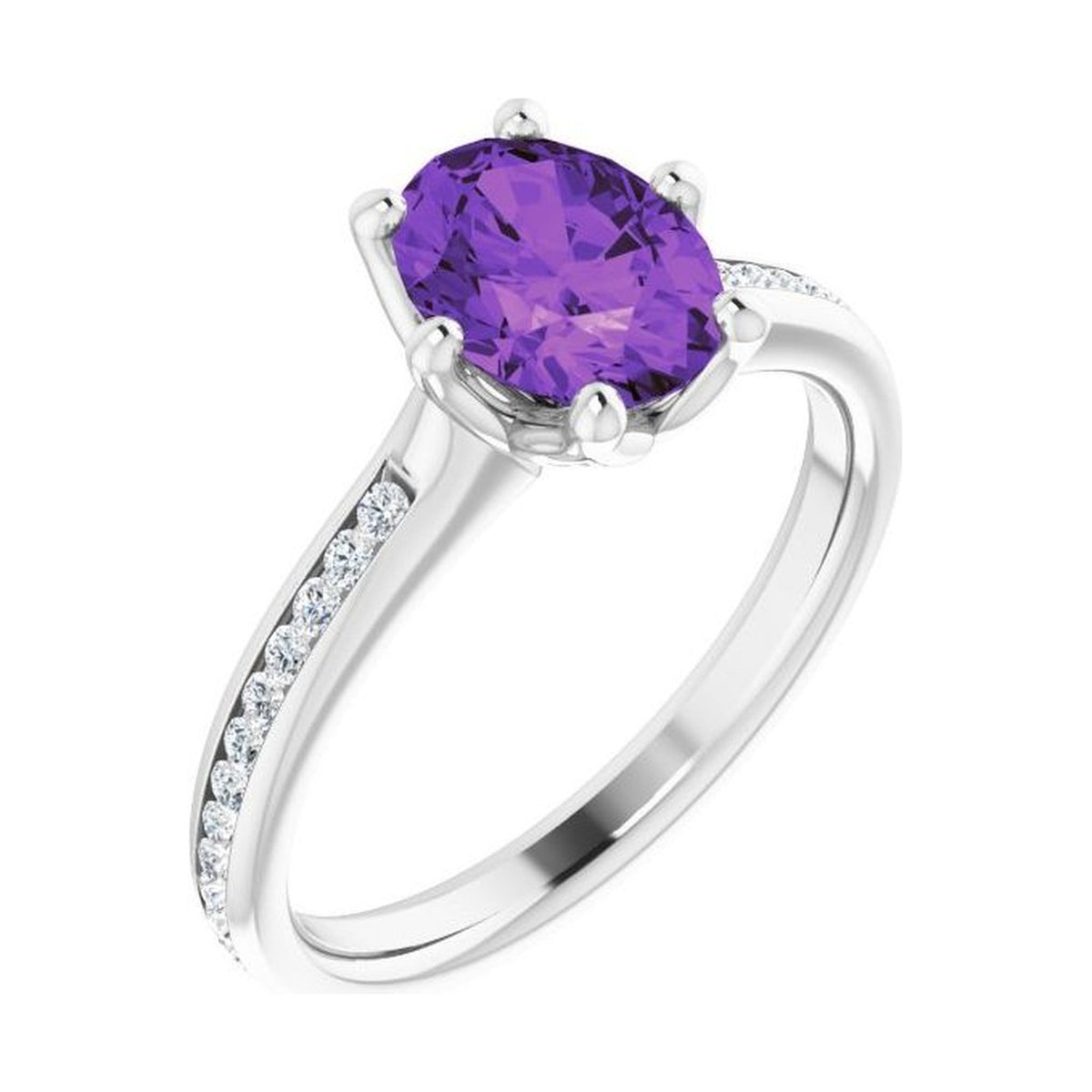 Oval 1 ct amethyst 14K White Gold accented shoulder engagement ring