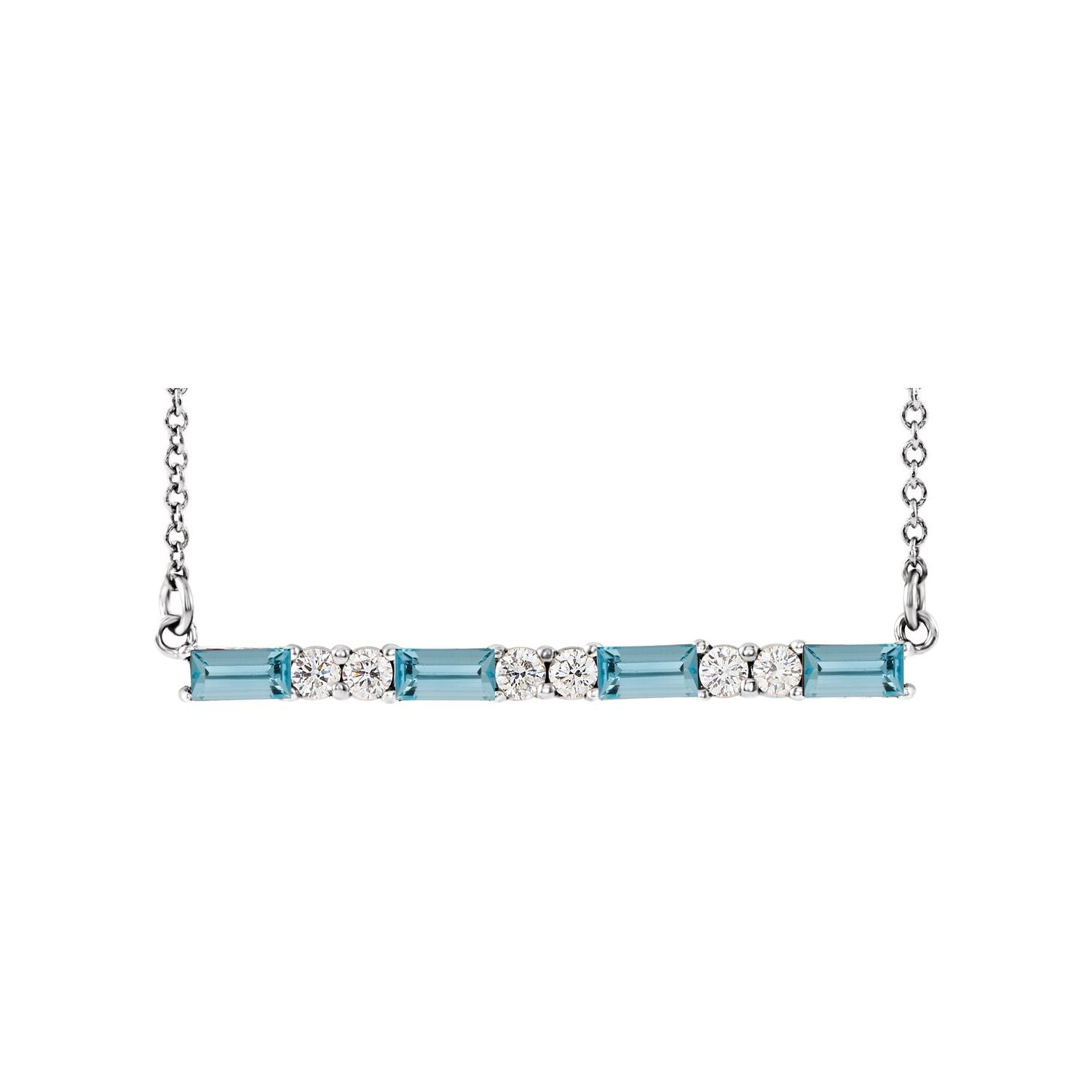 aquamarine and diamond bar pendant, 14K White Gold