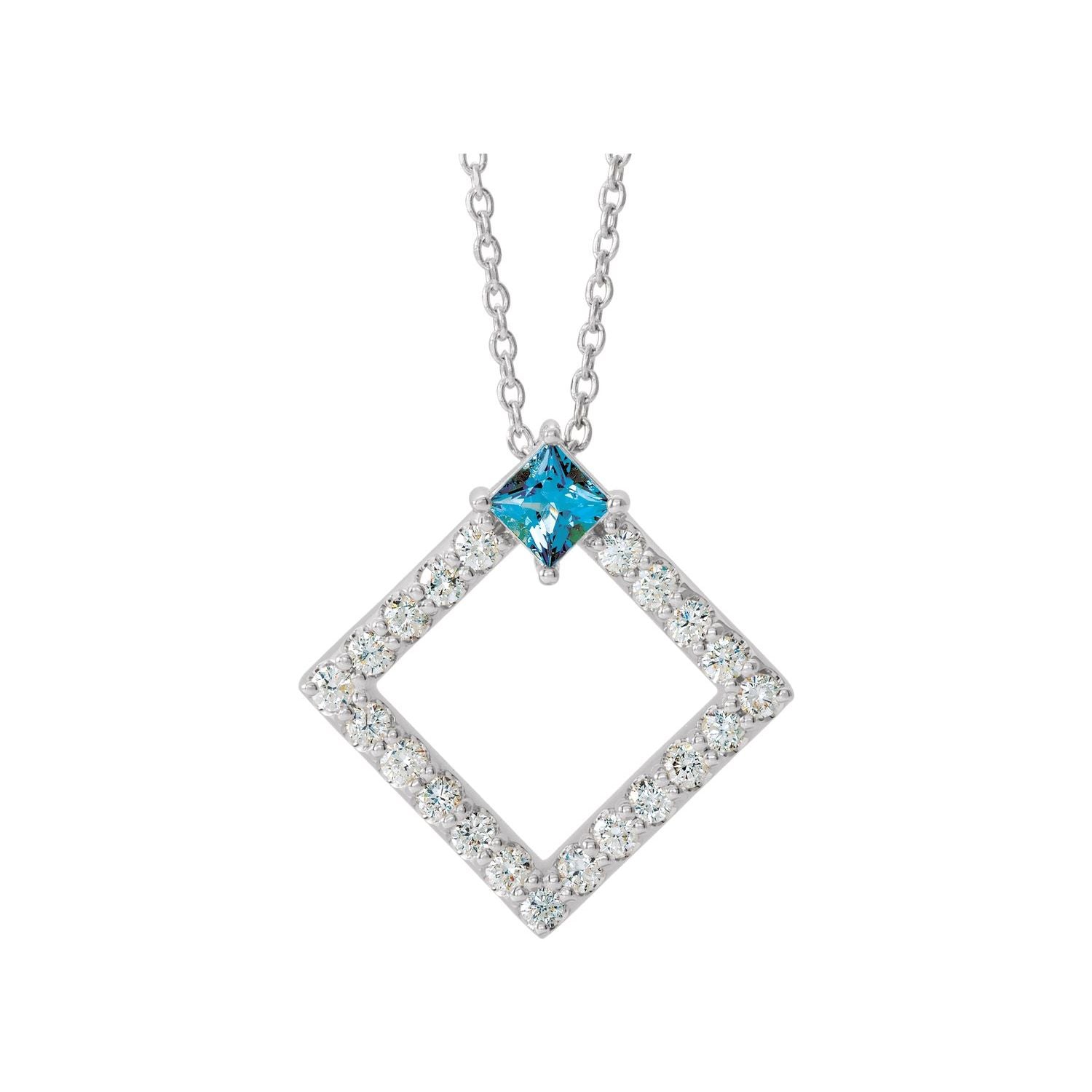 aquamarine and diamond statement pendant, 14K White Gold