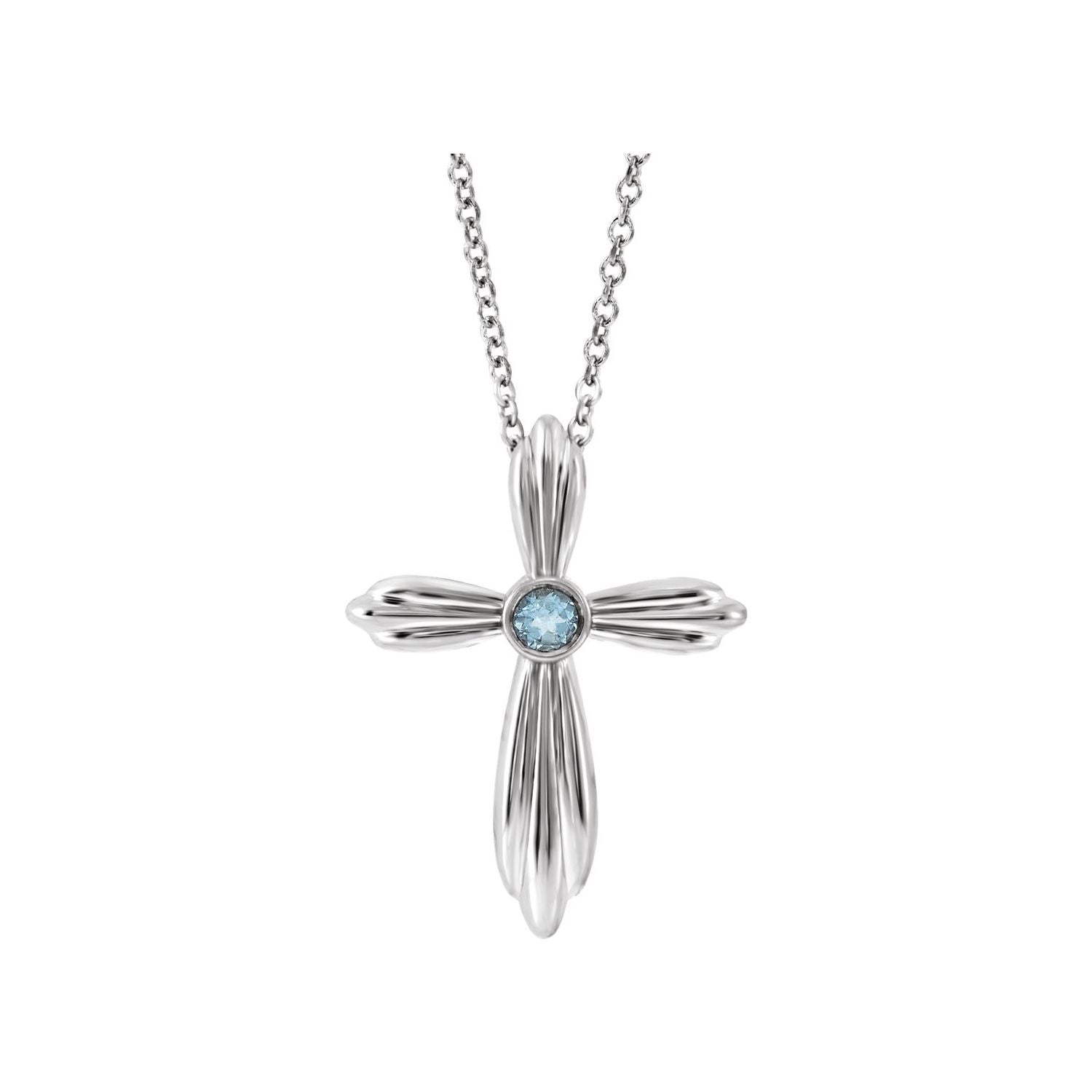aquamarine cross pendant, 14K White Gold