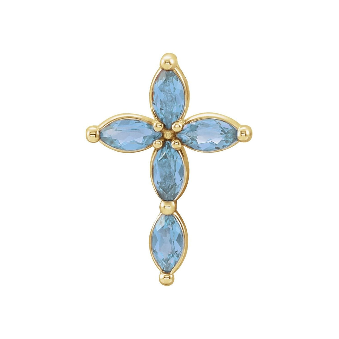 aquamarine cross pendant in 14k Yellow Gold