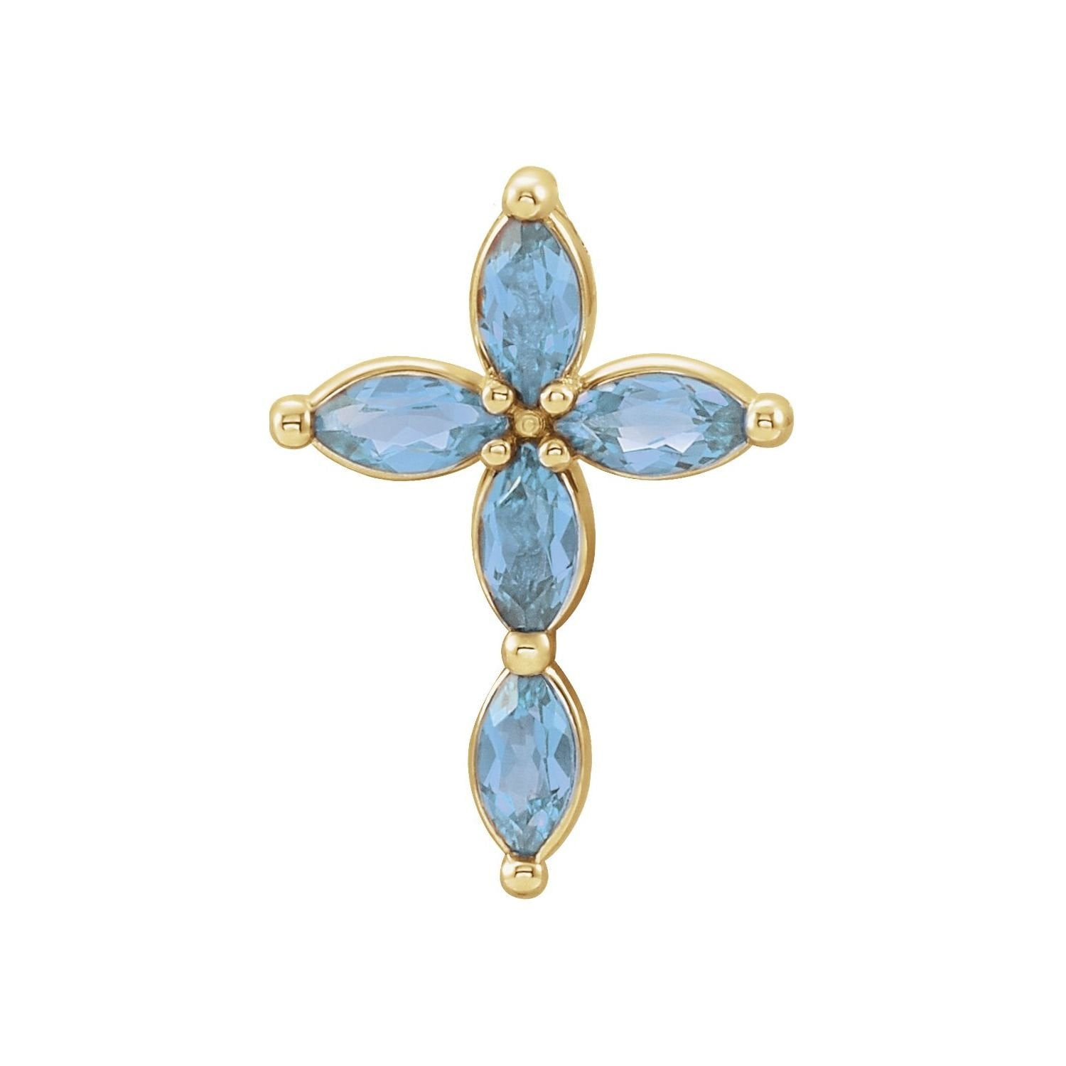 aquamarine cross pendant in 14k Yellow Gold