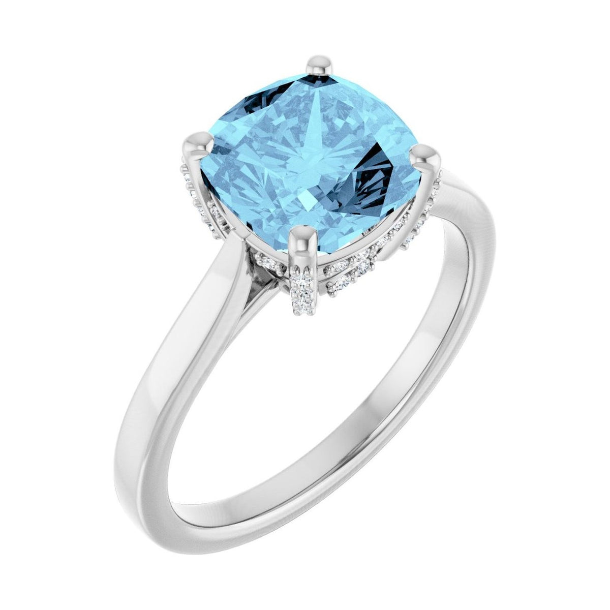 Cushion 1 ct aquamarine 14K White Gold classic solitaire engagement ring