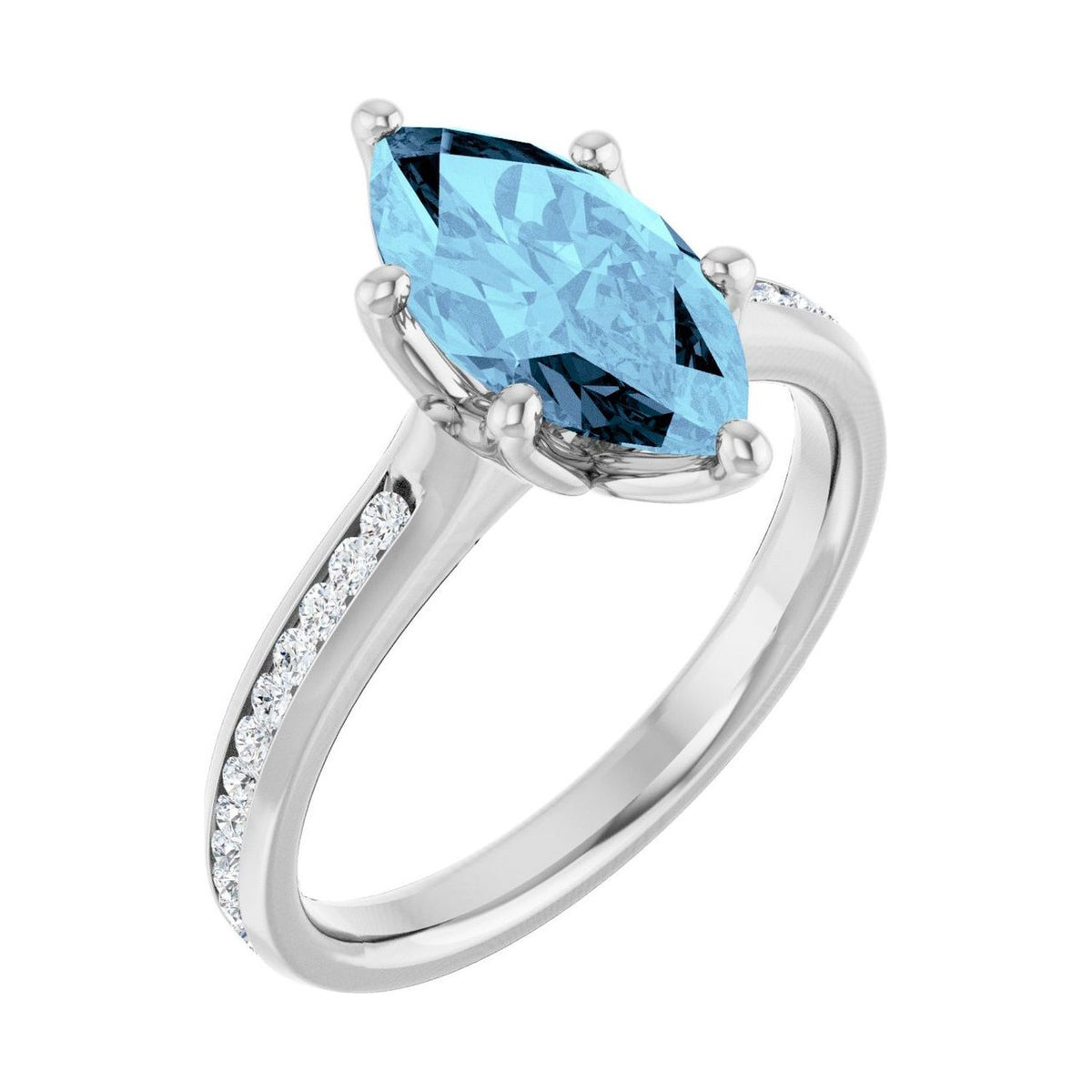 Marquise 1 ct aquamarine 14K White Gold accented shoulder engagement ring