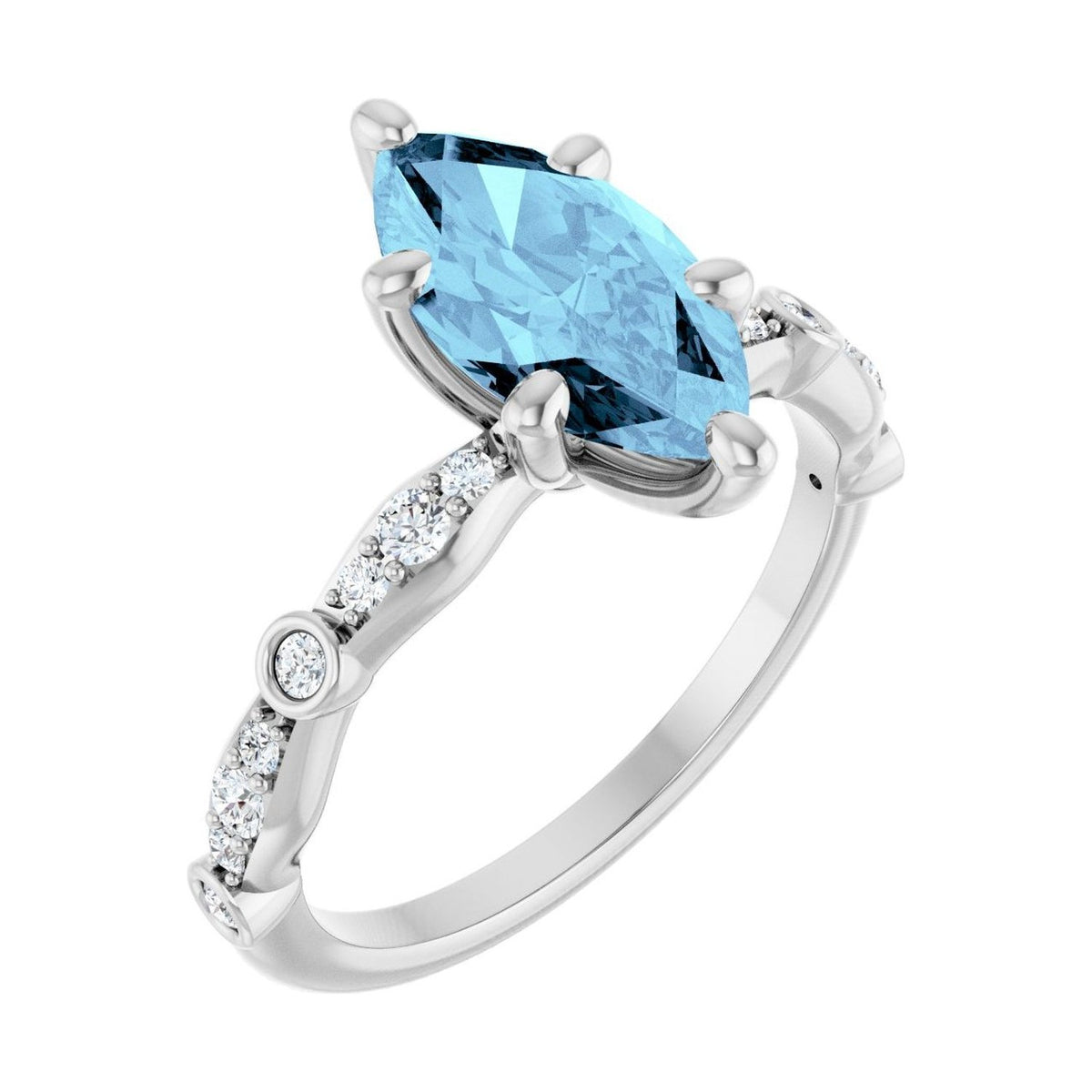 Marquise 1 ct aquamarine 14K White Gold petite vintage milgrain engagement ring