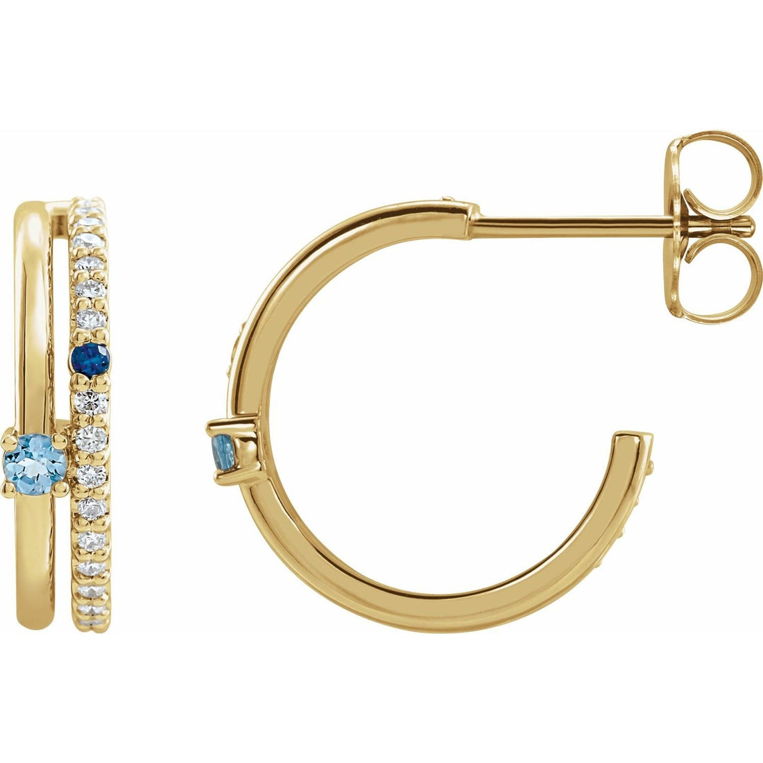 aquamarine multi-stone hoop earrings in 14k Yellow Gold