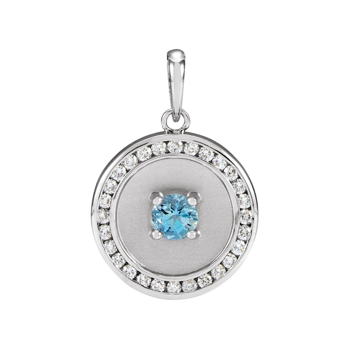 Aquamarine Pendant, Diamond Disc in 14K White Gold