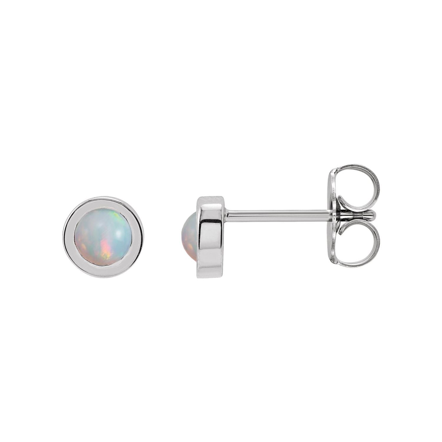 14K White Gold bezel-set Australian white opal solitaire stud earrings