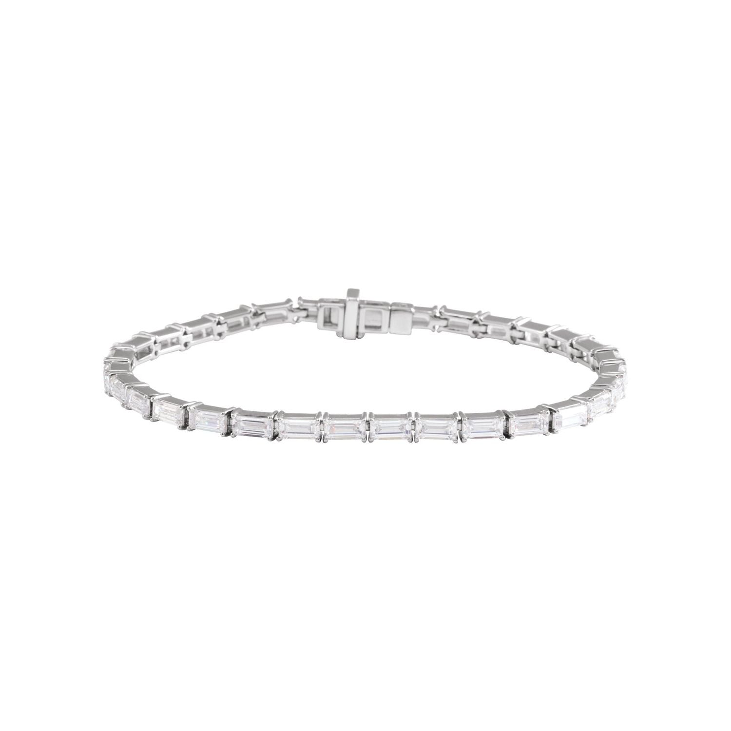 14K White Gold baguette cut lab-grown diamond tennis bracelet