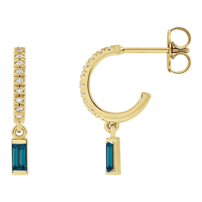 baguette london blue topaz hoop earrings in 14k Yellow Gold