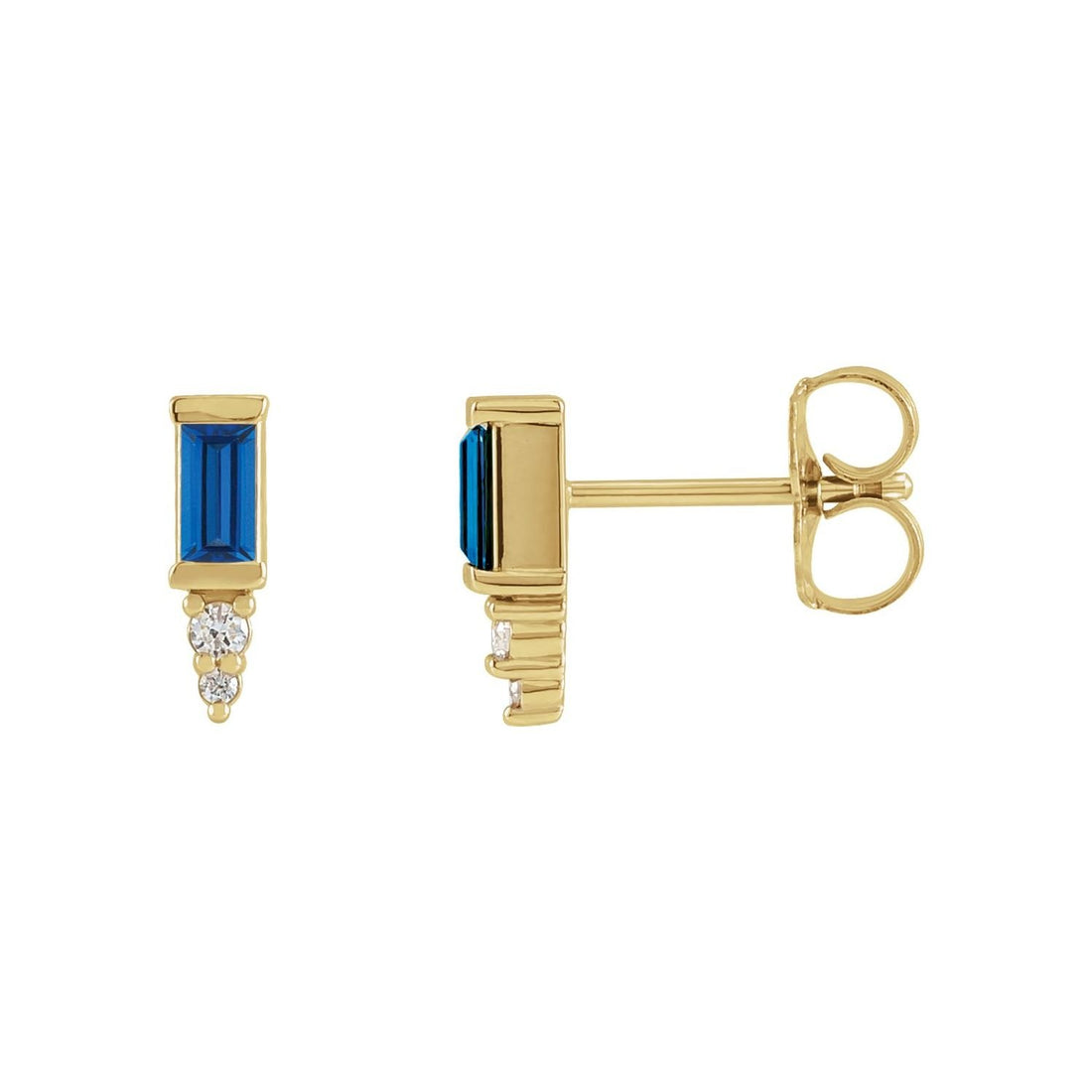 baguette natural blue sapphire earrings in 14k Yellow Gold