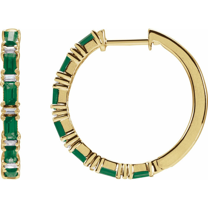 baguette natural emerald hoop earrings in 14k Yellow Gold