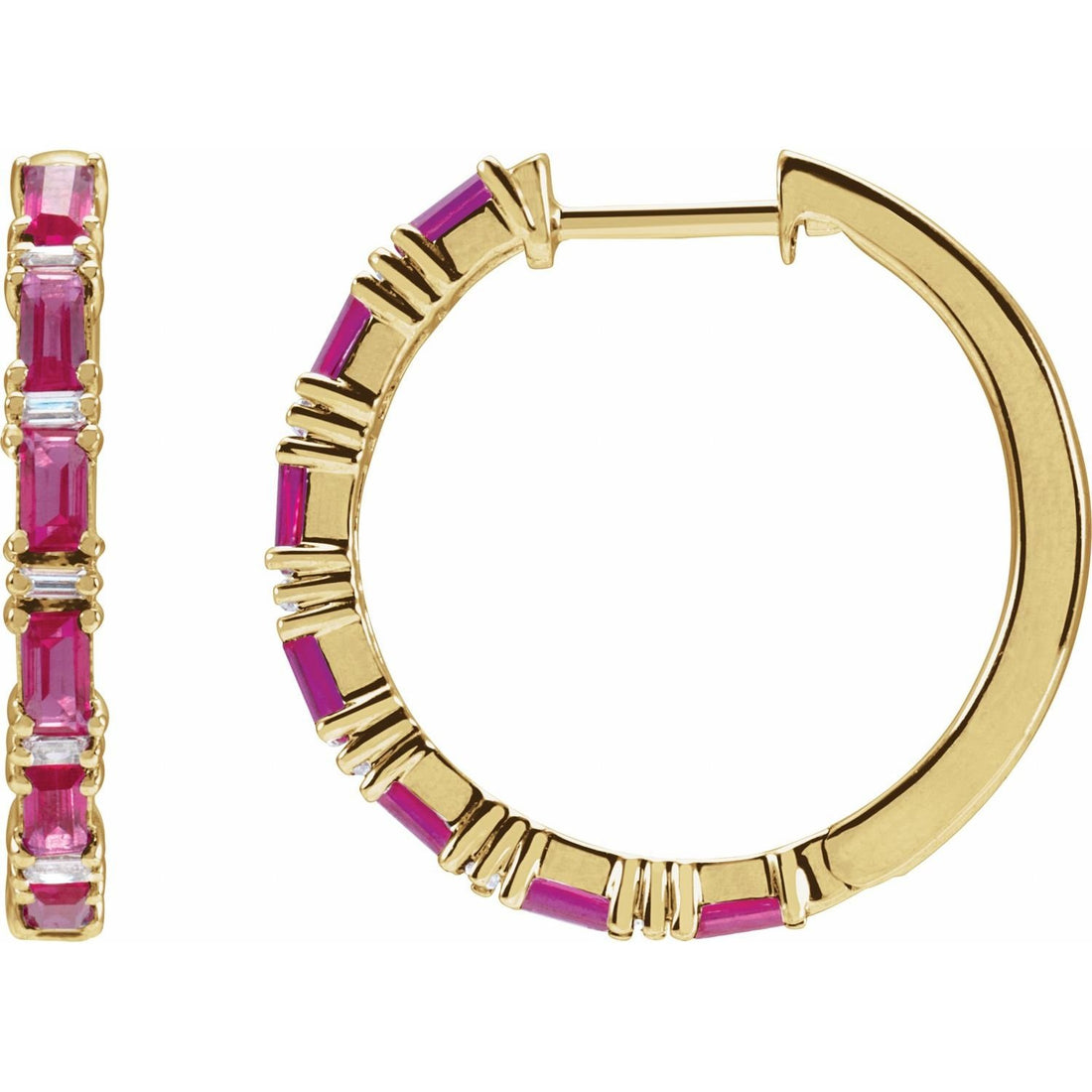 baguette natural ruby hoop earrings in 14k Yellow Gold