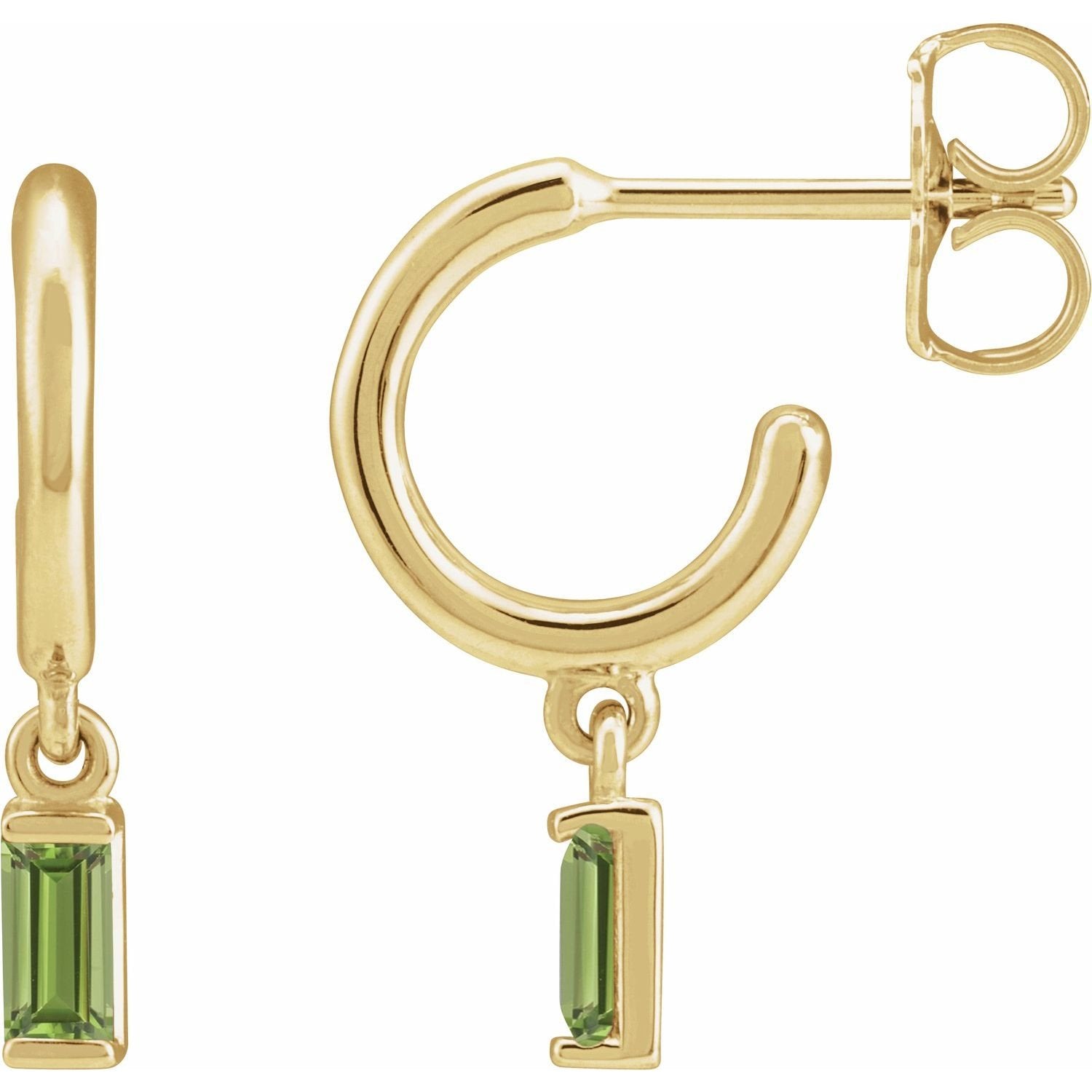 baguette peridot hoop earrings in 14k Yellow Gold