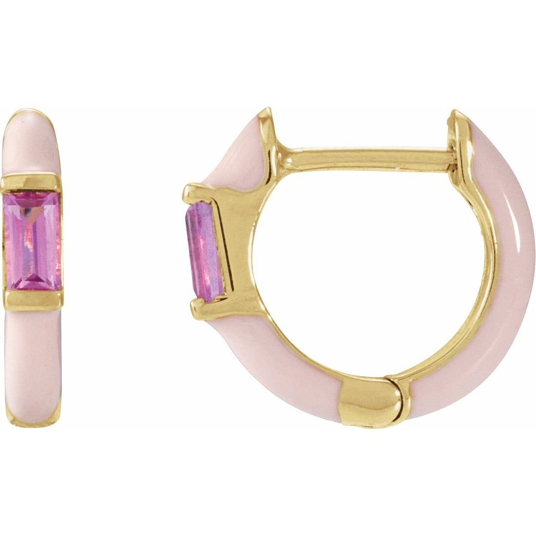 baguette pink tourmaline hoop earrings in 14k Yellow Gold