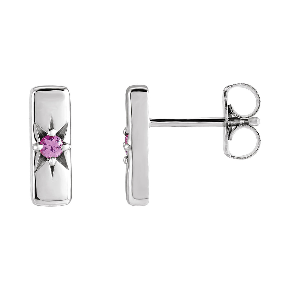 Bar Pink Sapphire Stud Earrings in 14K White Gold