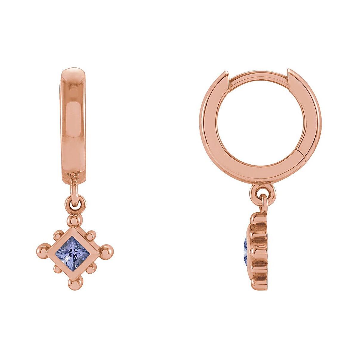 Beaded Bezel Hoop Tanzanite Earrings in 14K Rose Gold