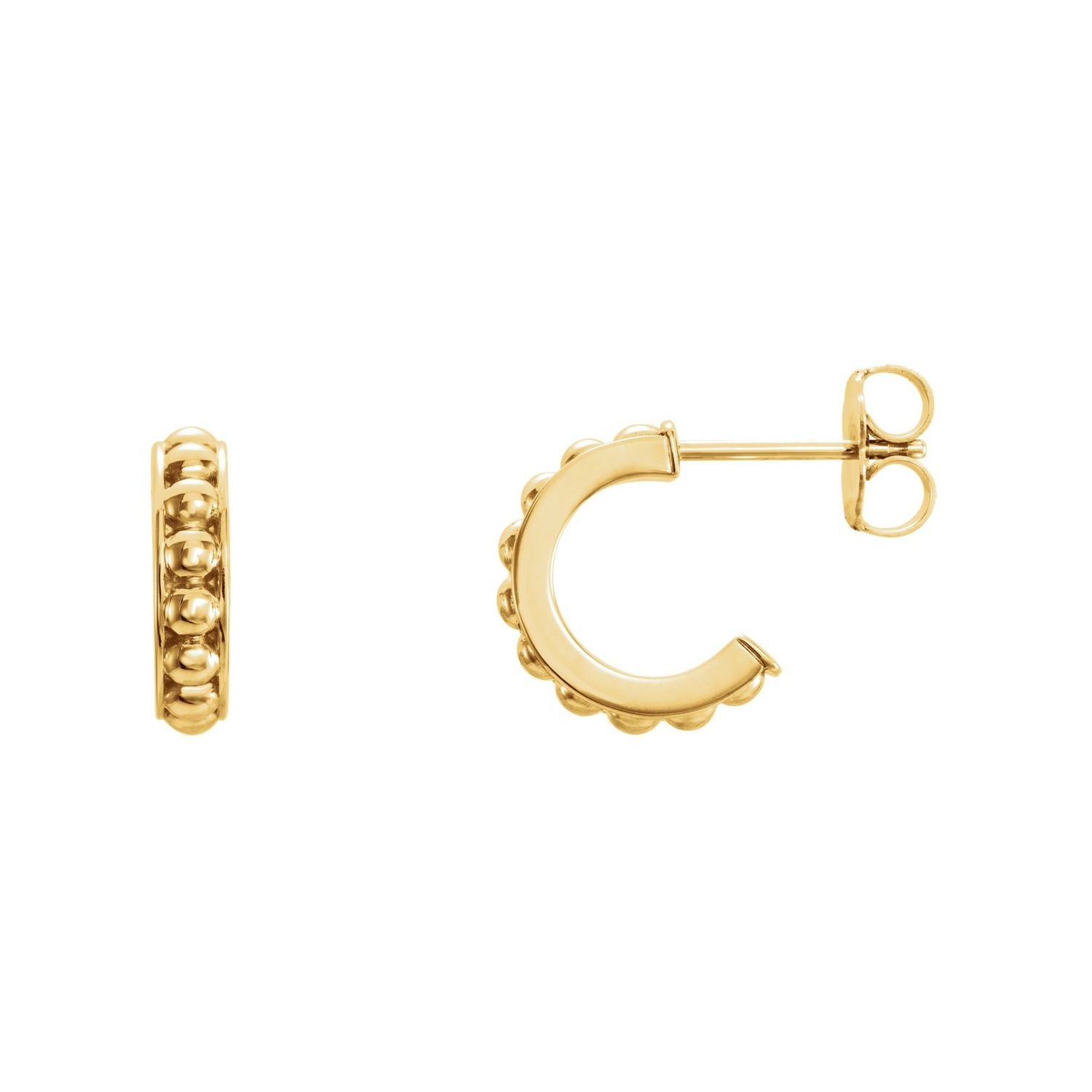 14K Yellow Gold Beaded 12 mm gold hoop earrings
