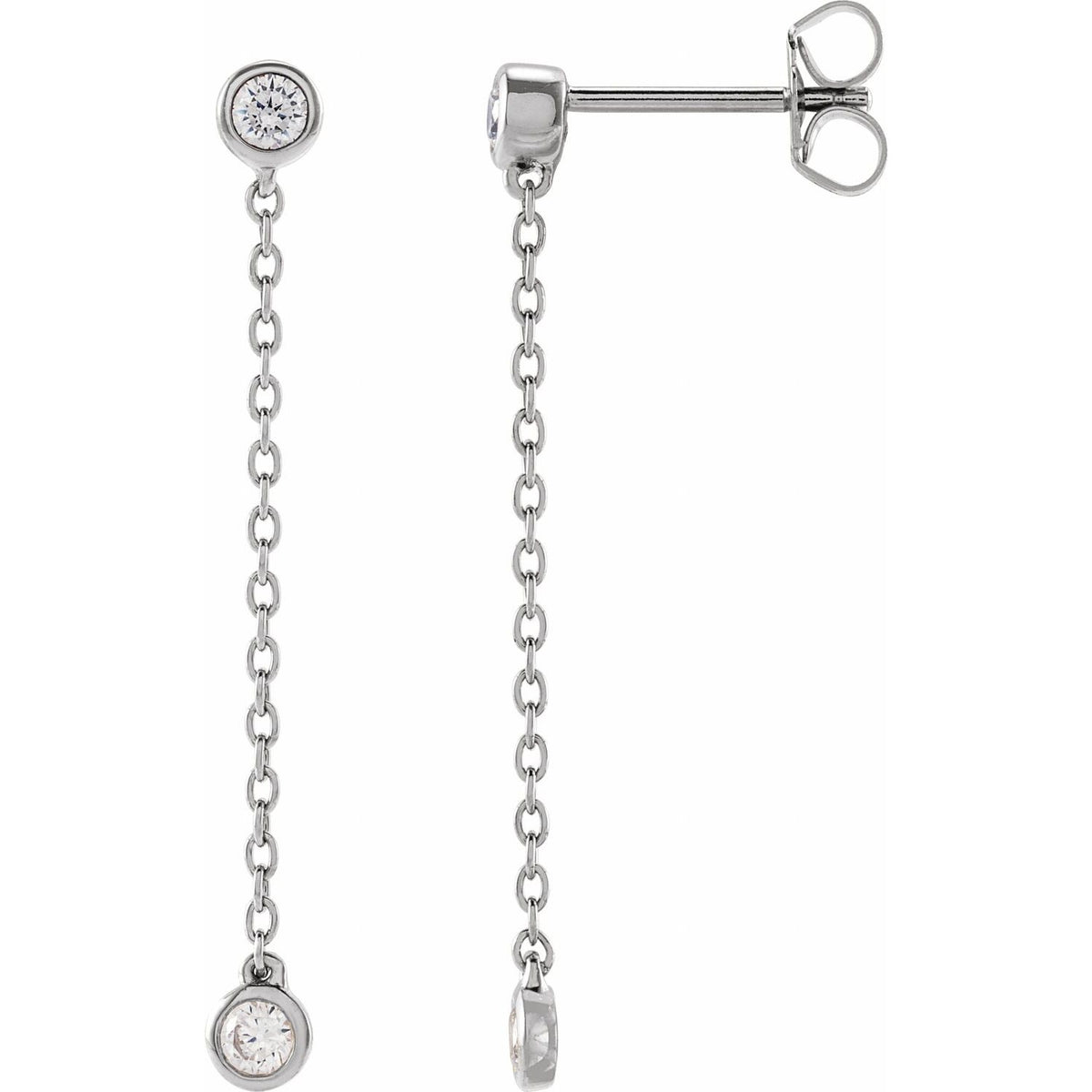 Bezel Chain Lab-Grown Diamond Drop Earrings (1/4 ctw) in 14K White Gold