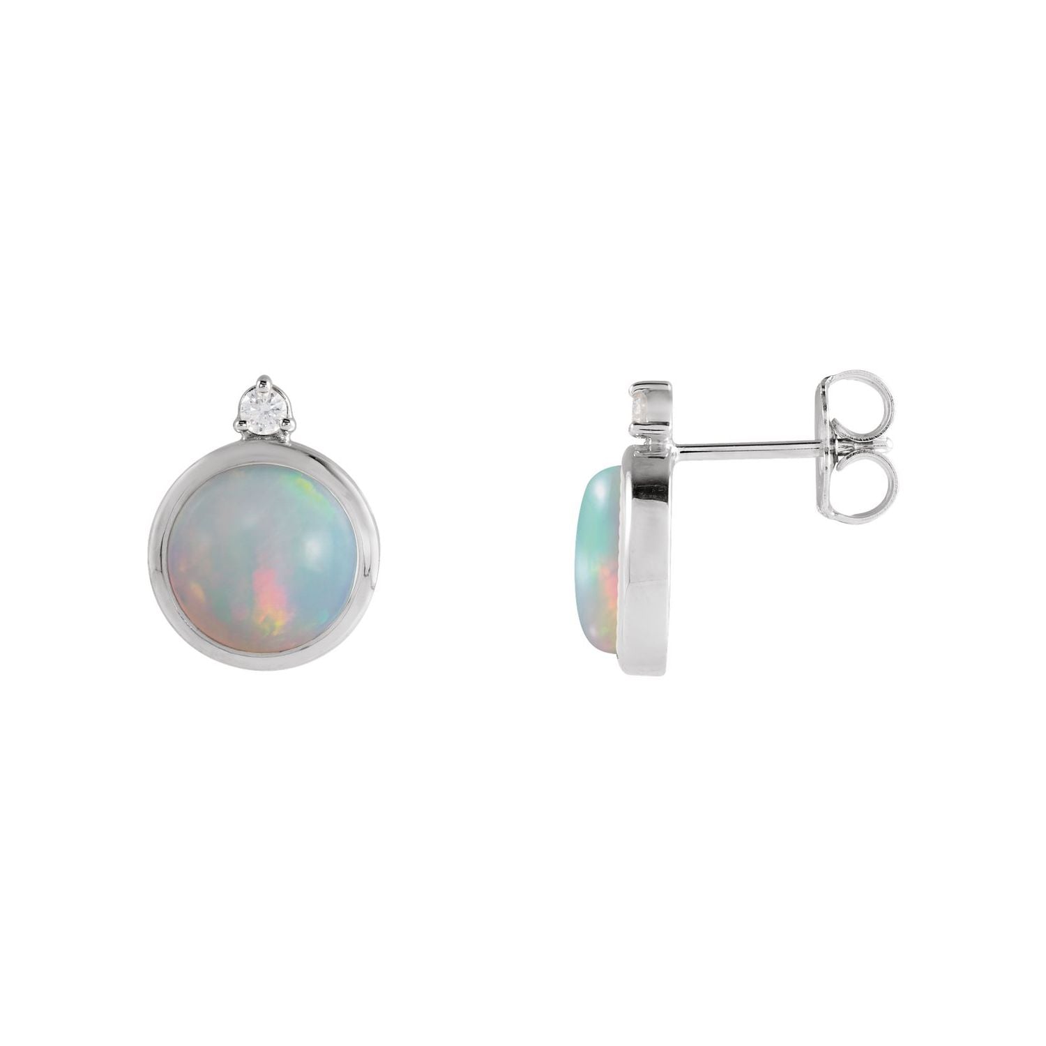 14K White Gold opal round earrings